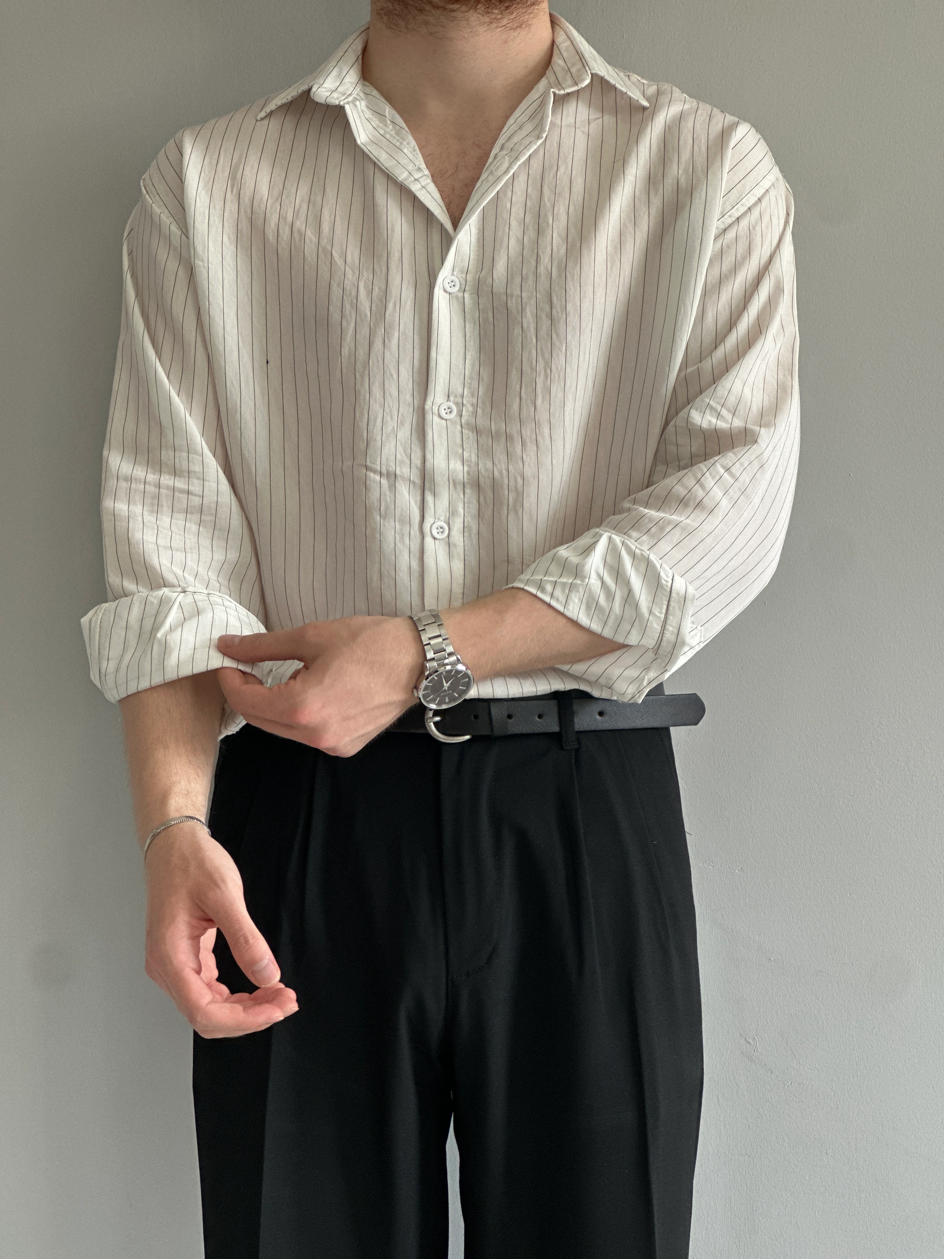 Prime Old Money İnce Çizgili Yüksek Kalite Modal Kumaş Gömlek - P114