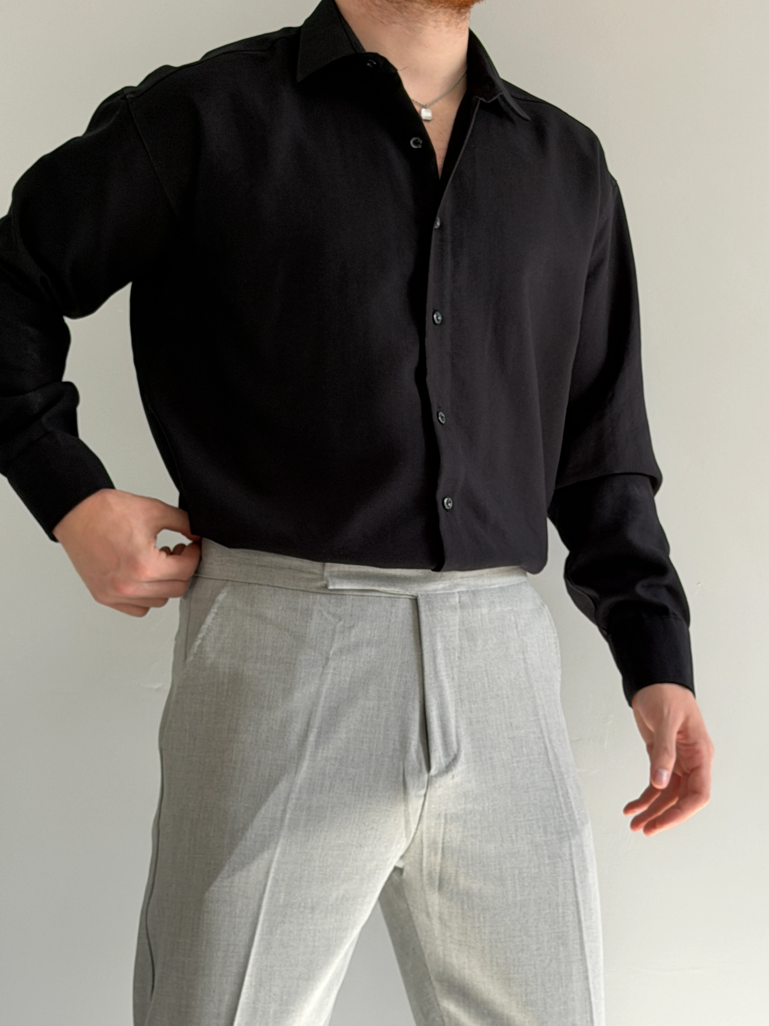 Prime Old Money Kalın Modal Kumaş Gömlek - P155 - Siyah