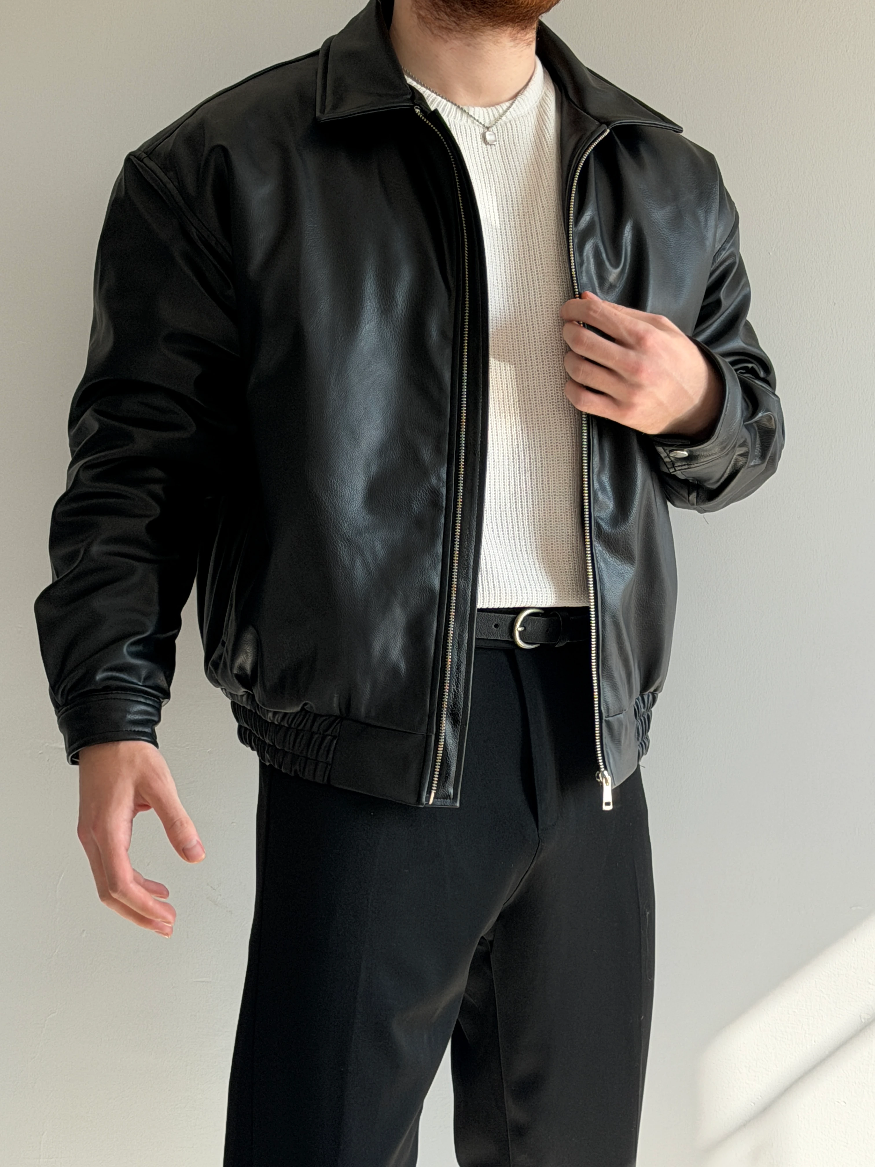 Prime Old Money Exclusive Bomber Deri Ceket - P167 - Siyah