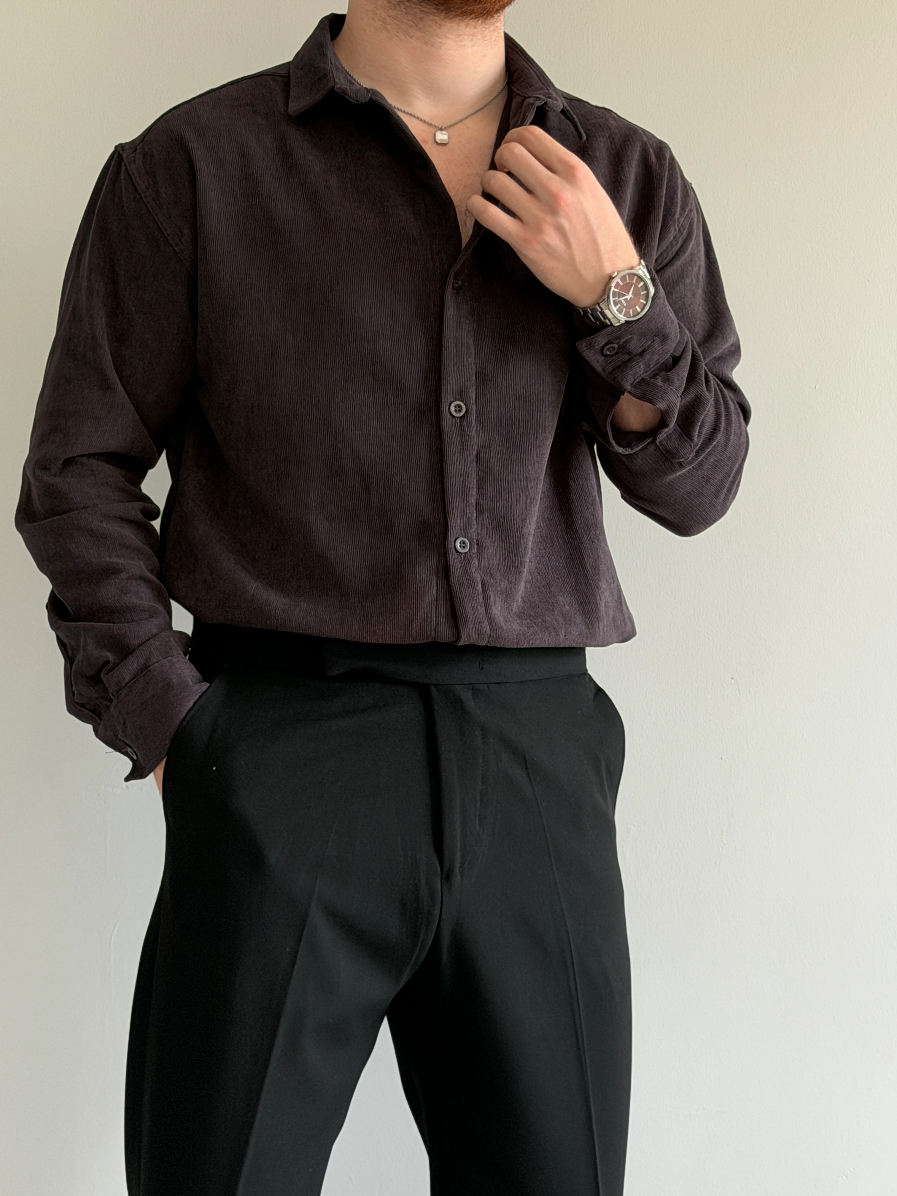 Prime Old Money Exclusive İnce Fitilli Gömlek - P145 - Antrasit