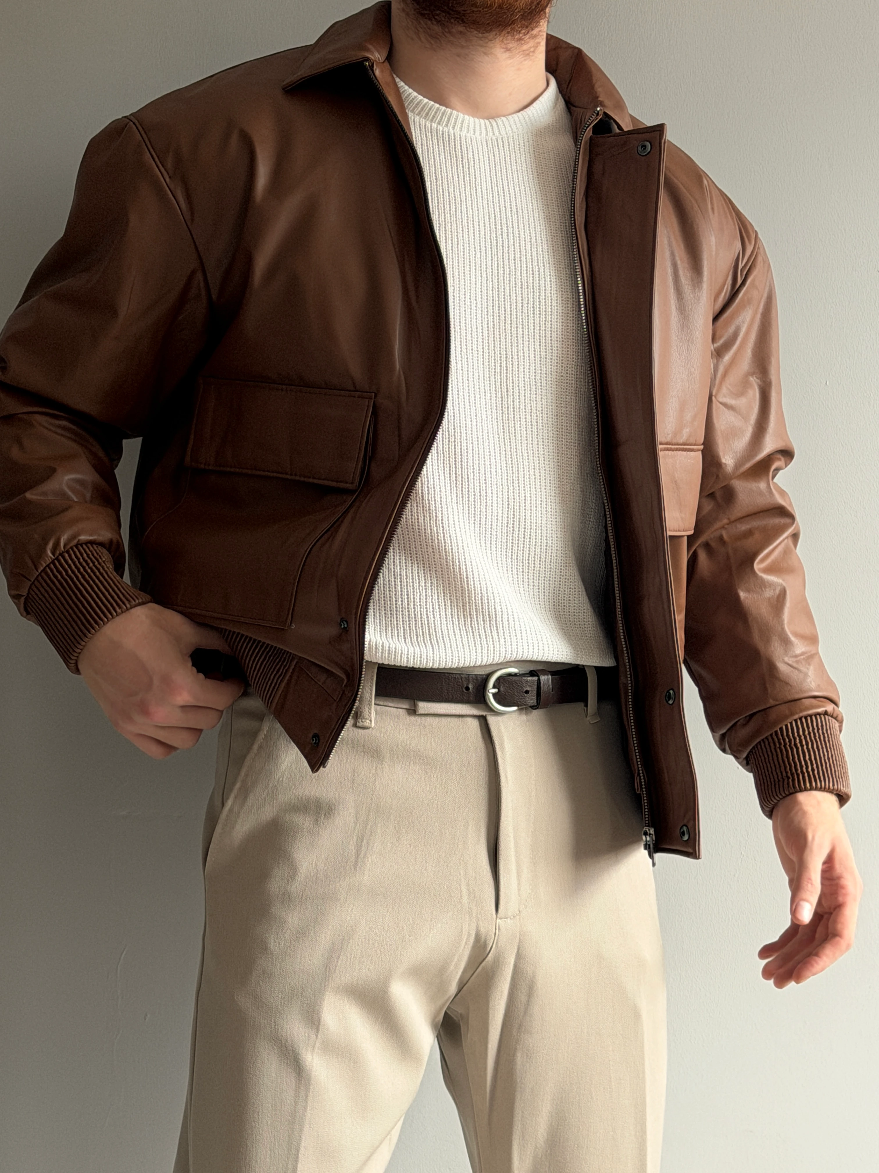 Prime Old Money Elite Yüksek Gramajlı %100 İşçilikli Deri Ceket - P166 - Kahverengi