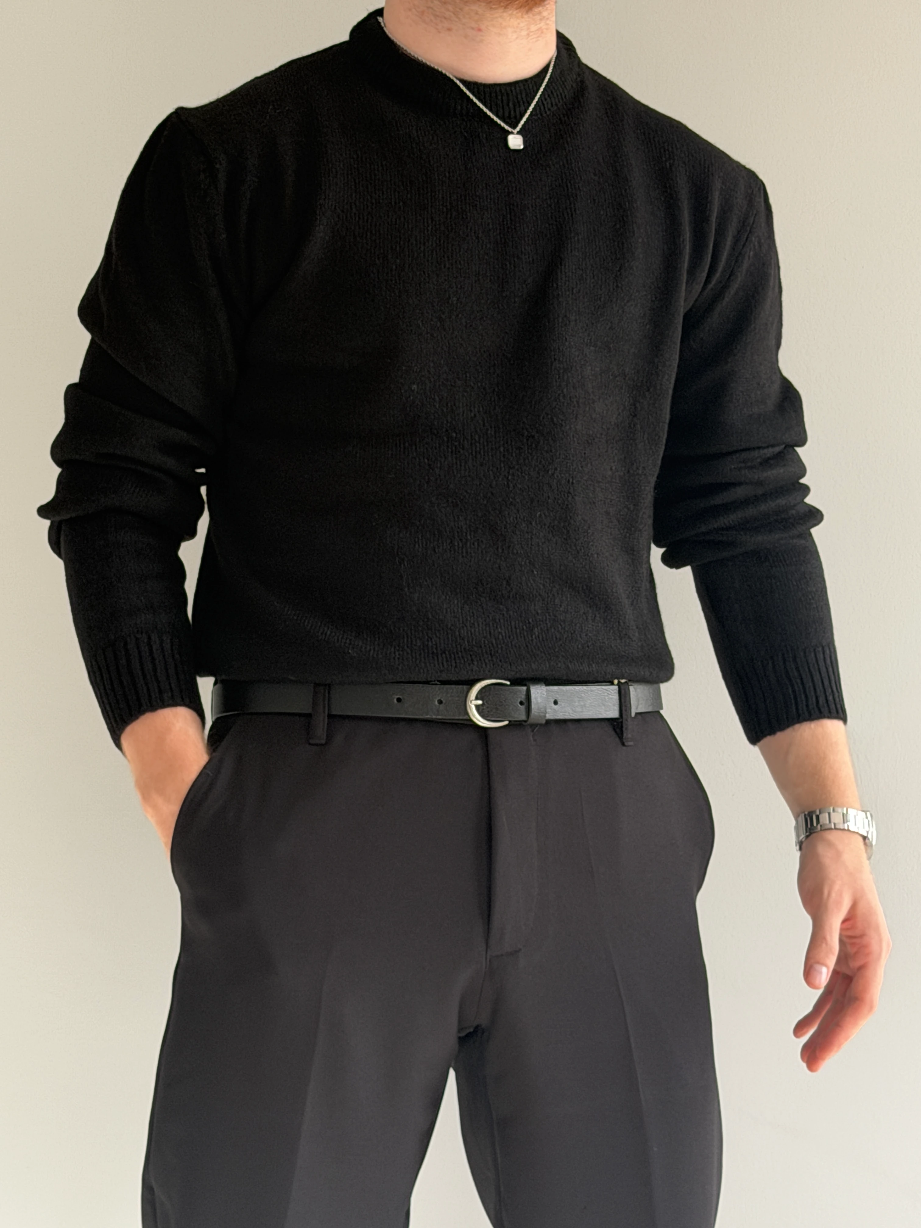 Prime Old Money Exclusive Yumuşak Dokulu Basic Triko Kazak - P175 - Siyah