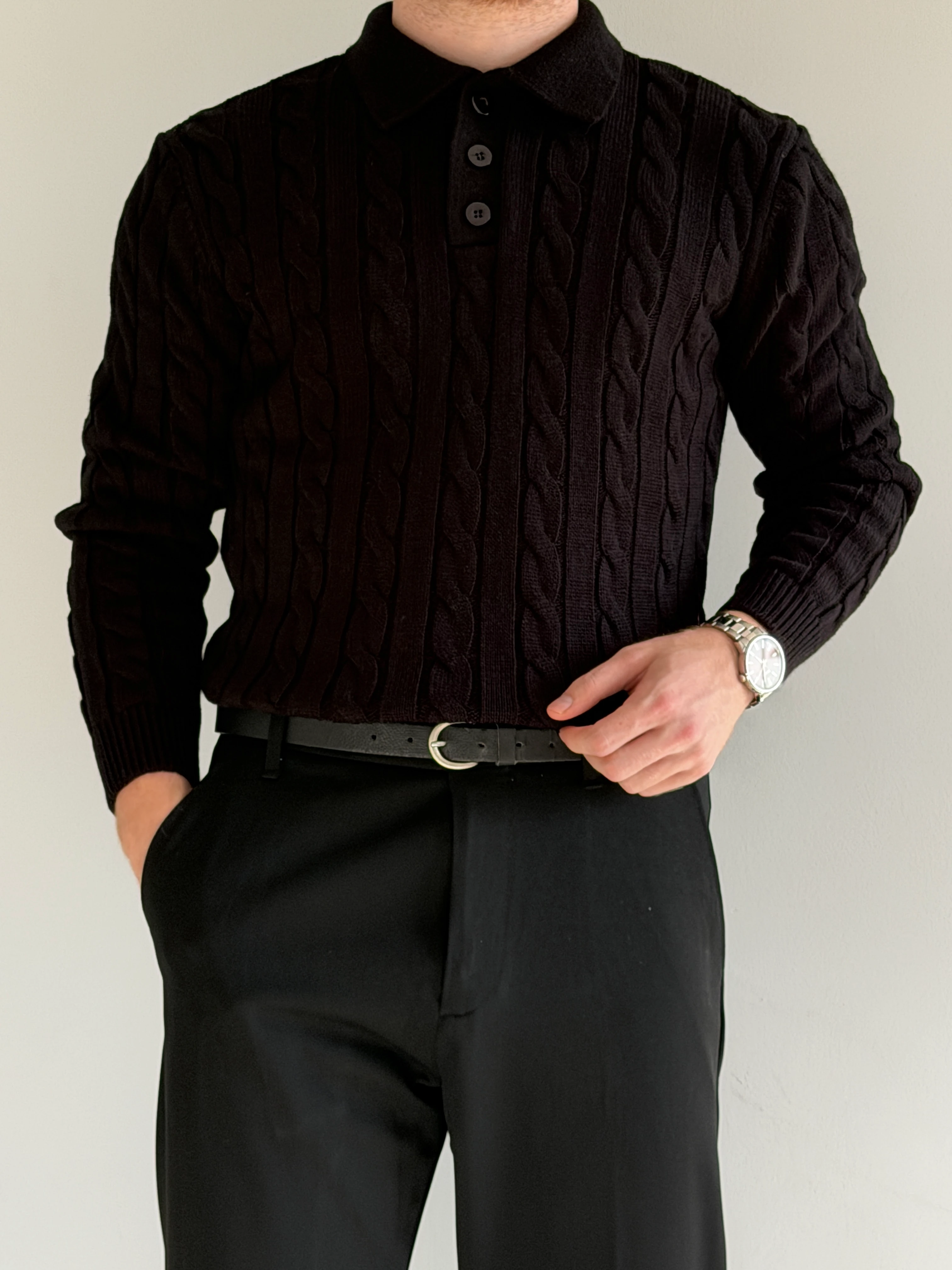 Prime Old Money Exlusive Saç Örgü Detaylı Triko Kazak - P172