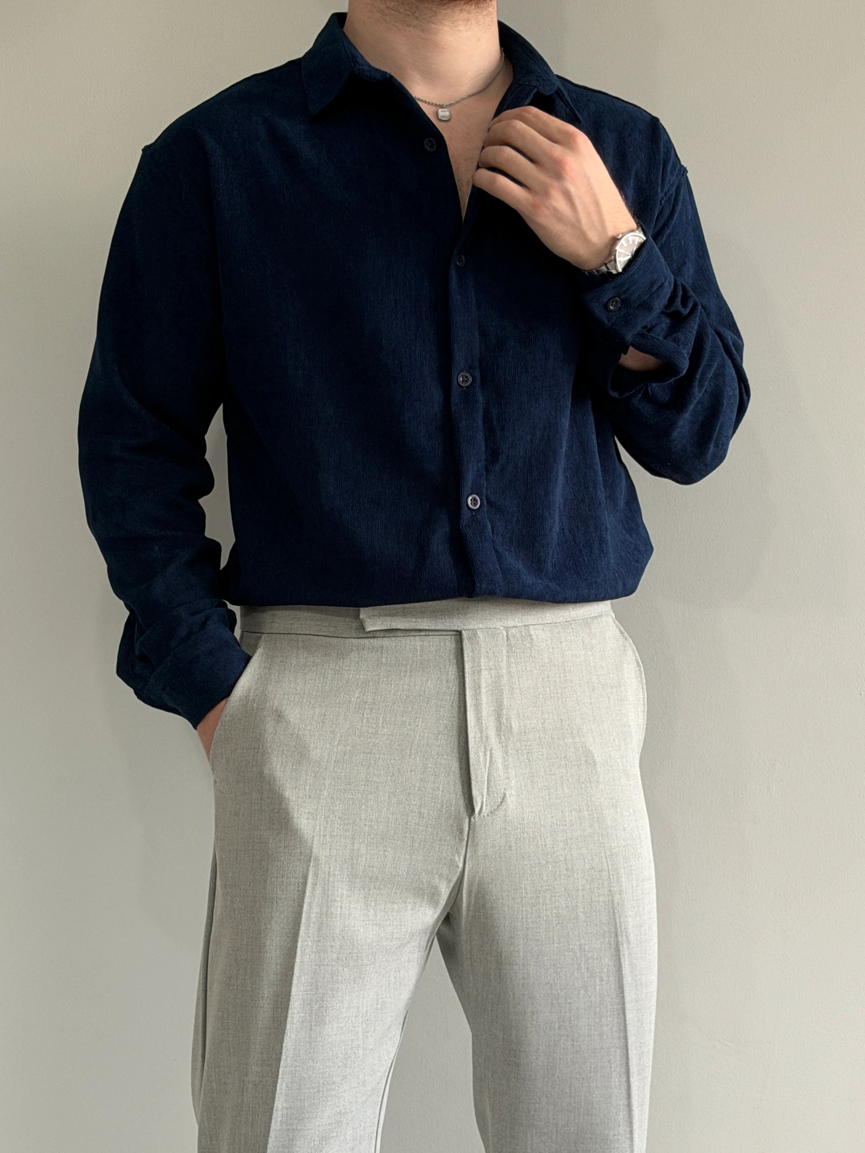 Prime Old Money Exclusive İnce Fitilli Gömlek - P145 - Lacivert