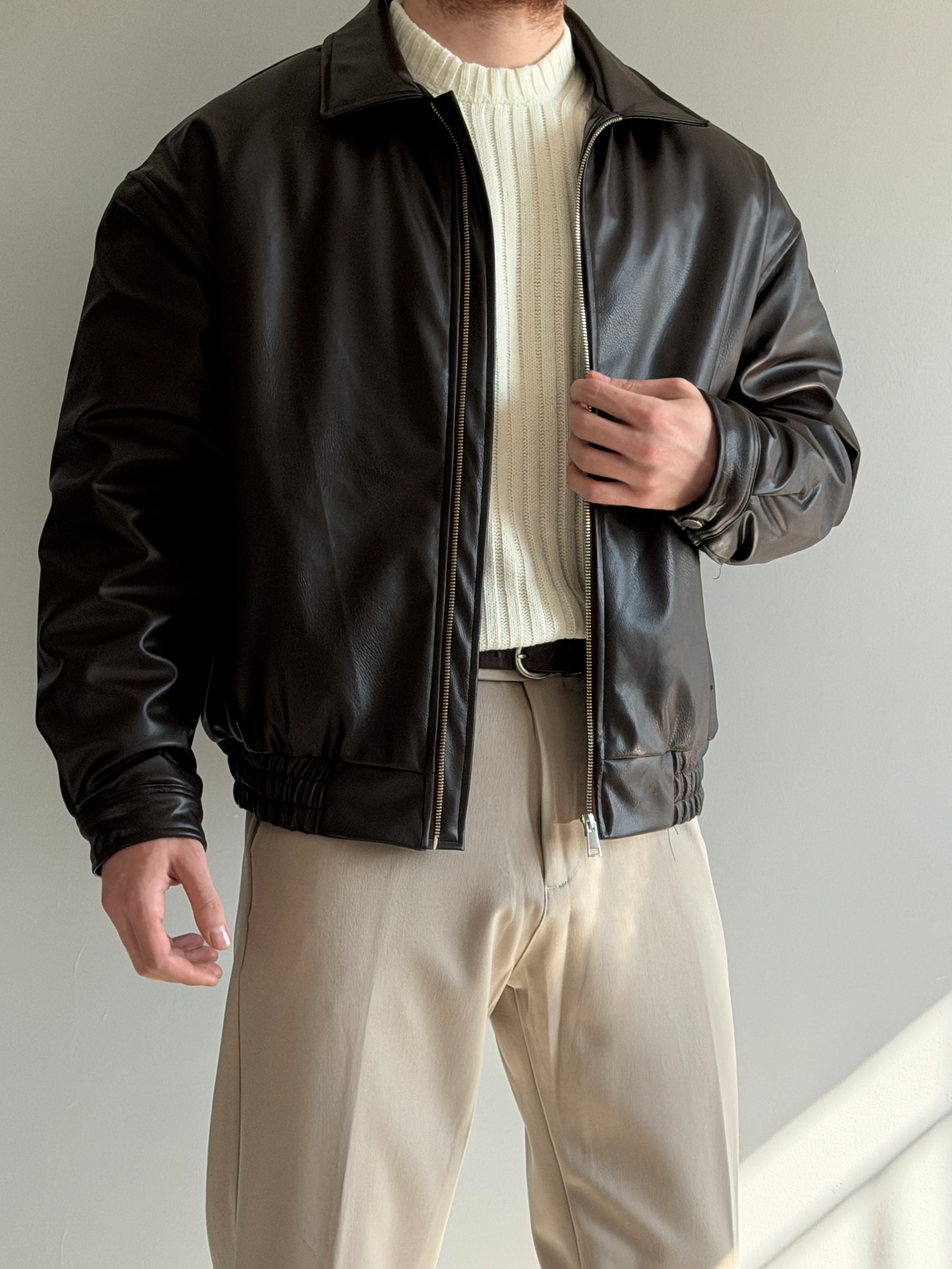 Prime Old Money Exclusive Bomber Deri Ceket - P167 - Acı Kahve