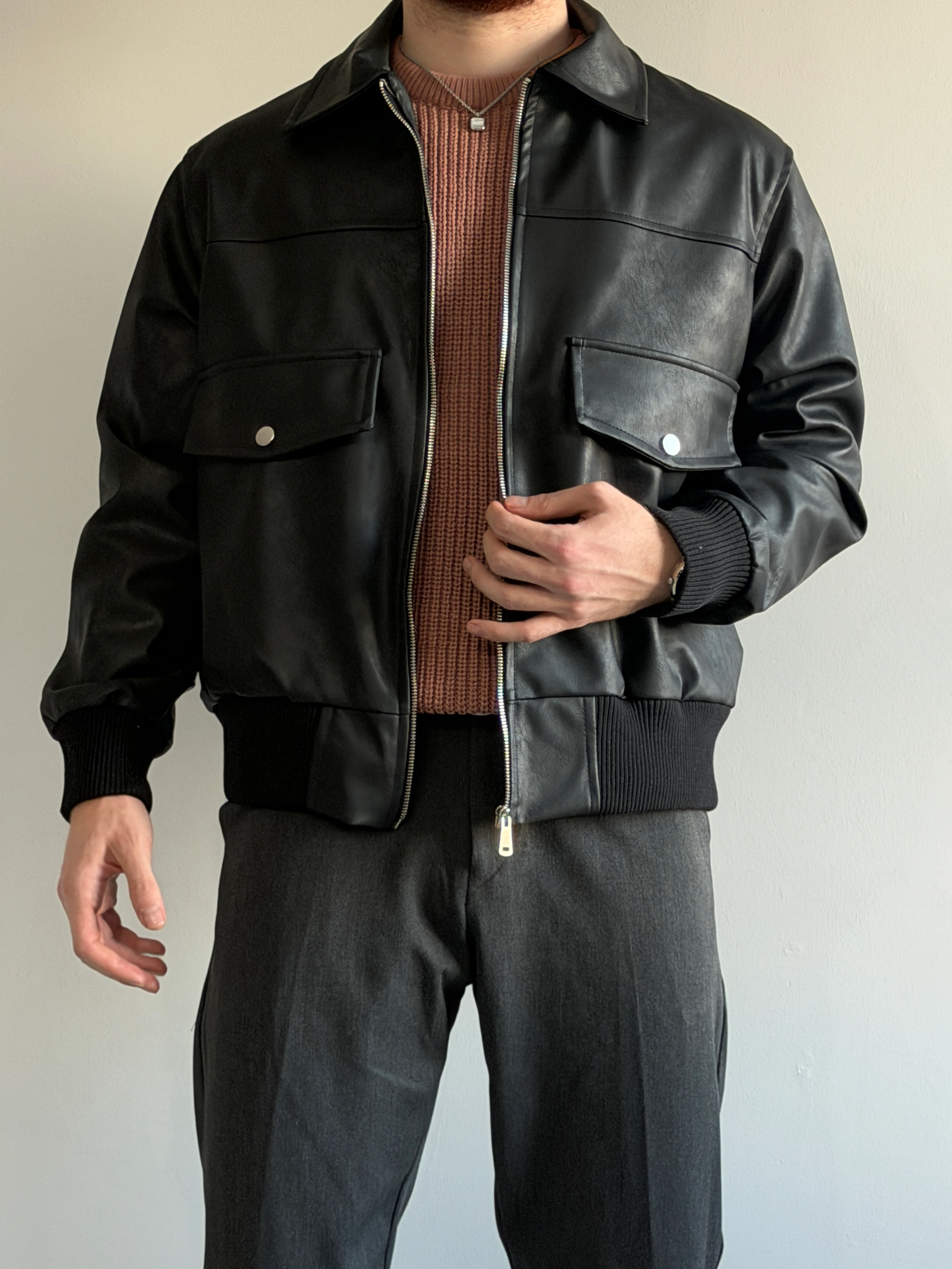 Prime Old Money Exclusive Vintage Cep Detaylı Deri Ceket - P193