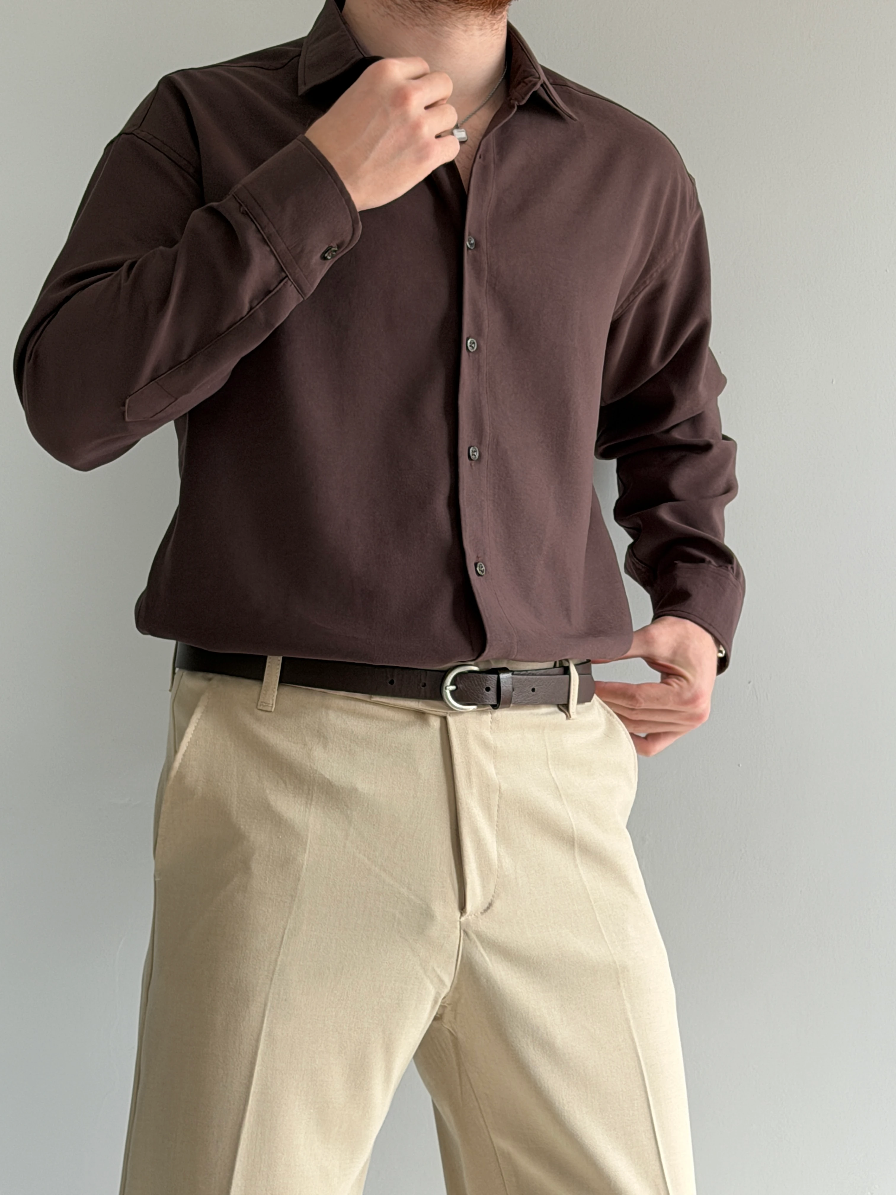 Prime Old Money Kalın Modal Kumaş Gömlek - P155 - Acı Kahve