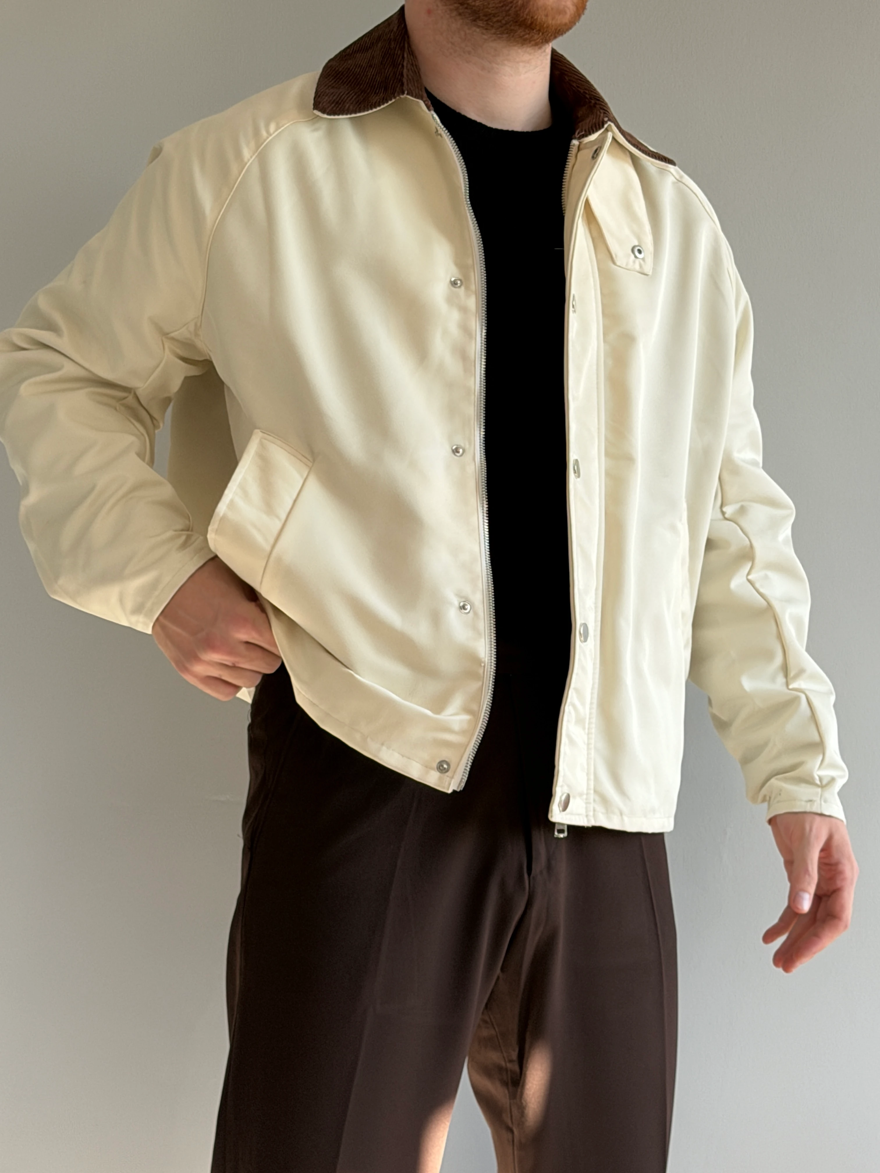 Prime Old Money Su Geçirmez Mebran Kumaş Yaka Detaylı Oversize Mont - P177 - Krem