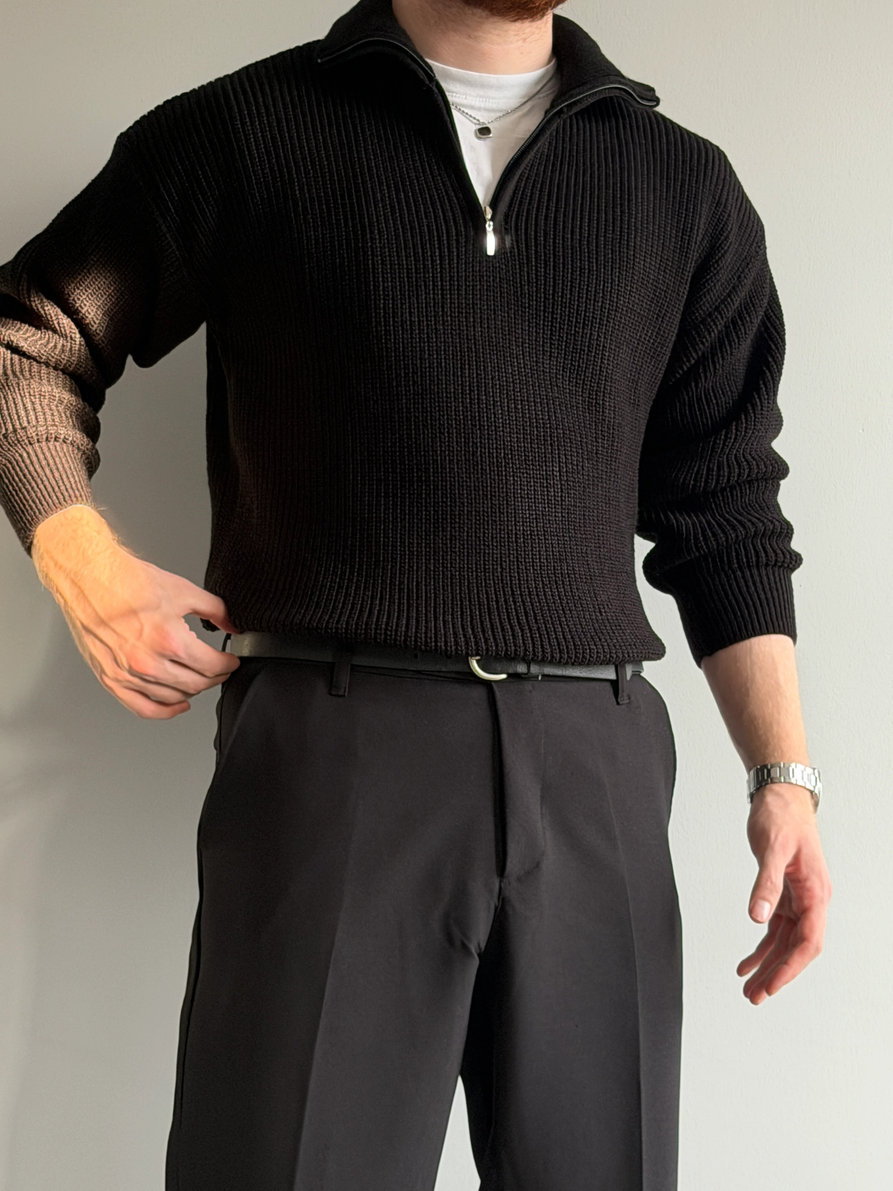 Prime Old Money Exclusive ZIP Yaka Selanik Örgü Triko Kazak - P192