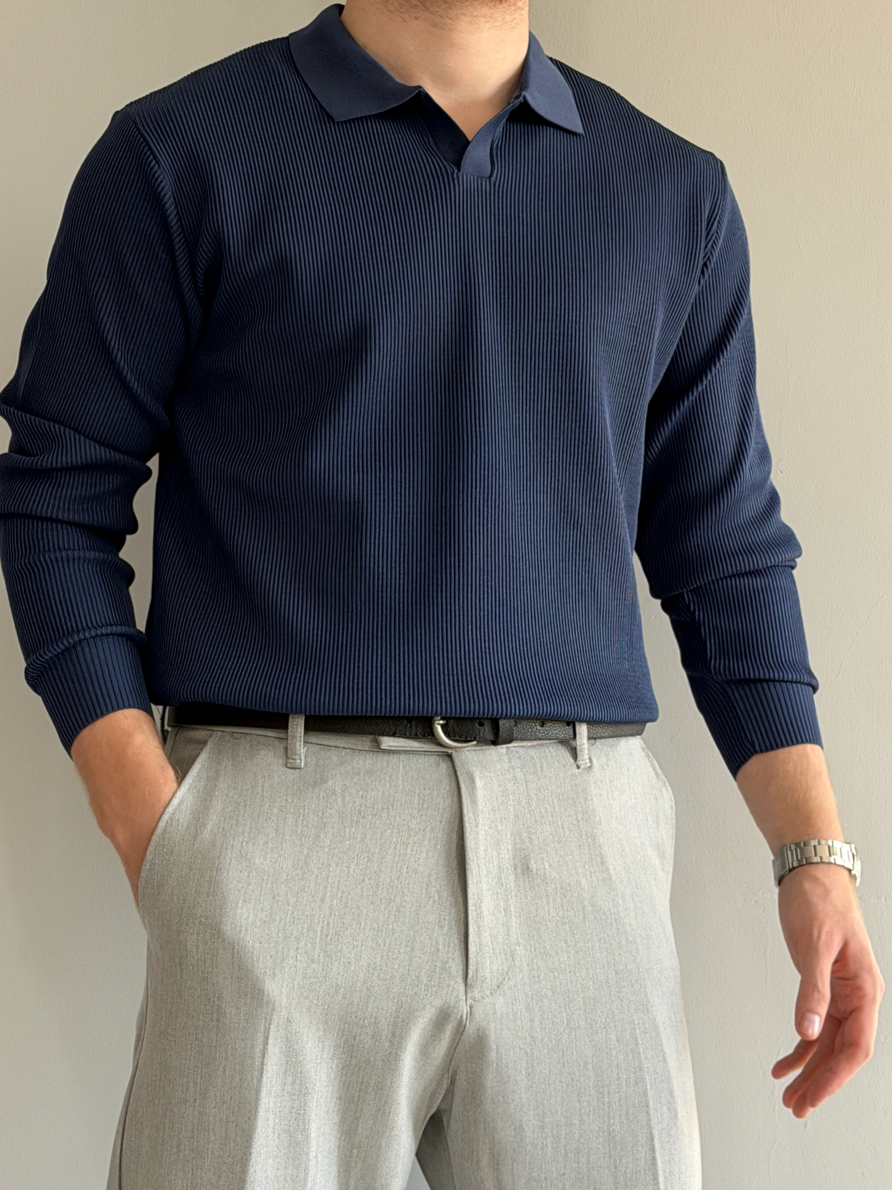 Prime Old Money Premium Basic Triko Kazak - P173 - İndigo Mavi