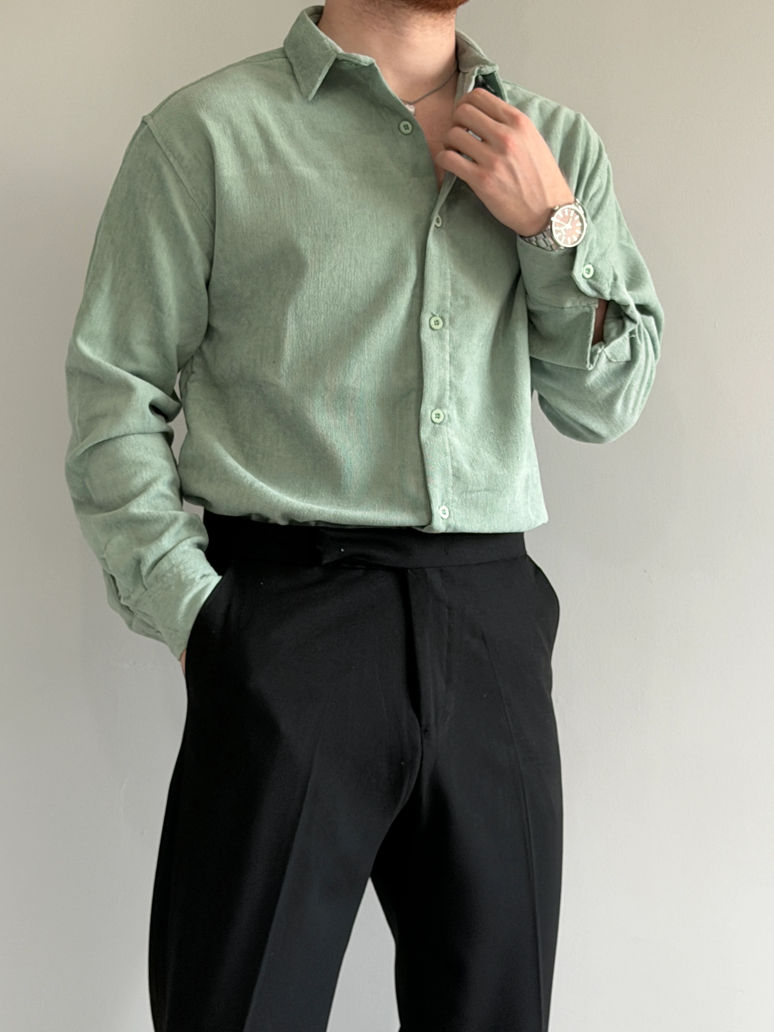 Prime Old Money Exclusive İnce Fitilli Gömlek - P145 - Mint Yeşili