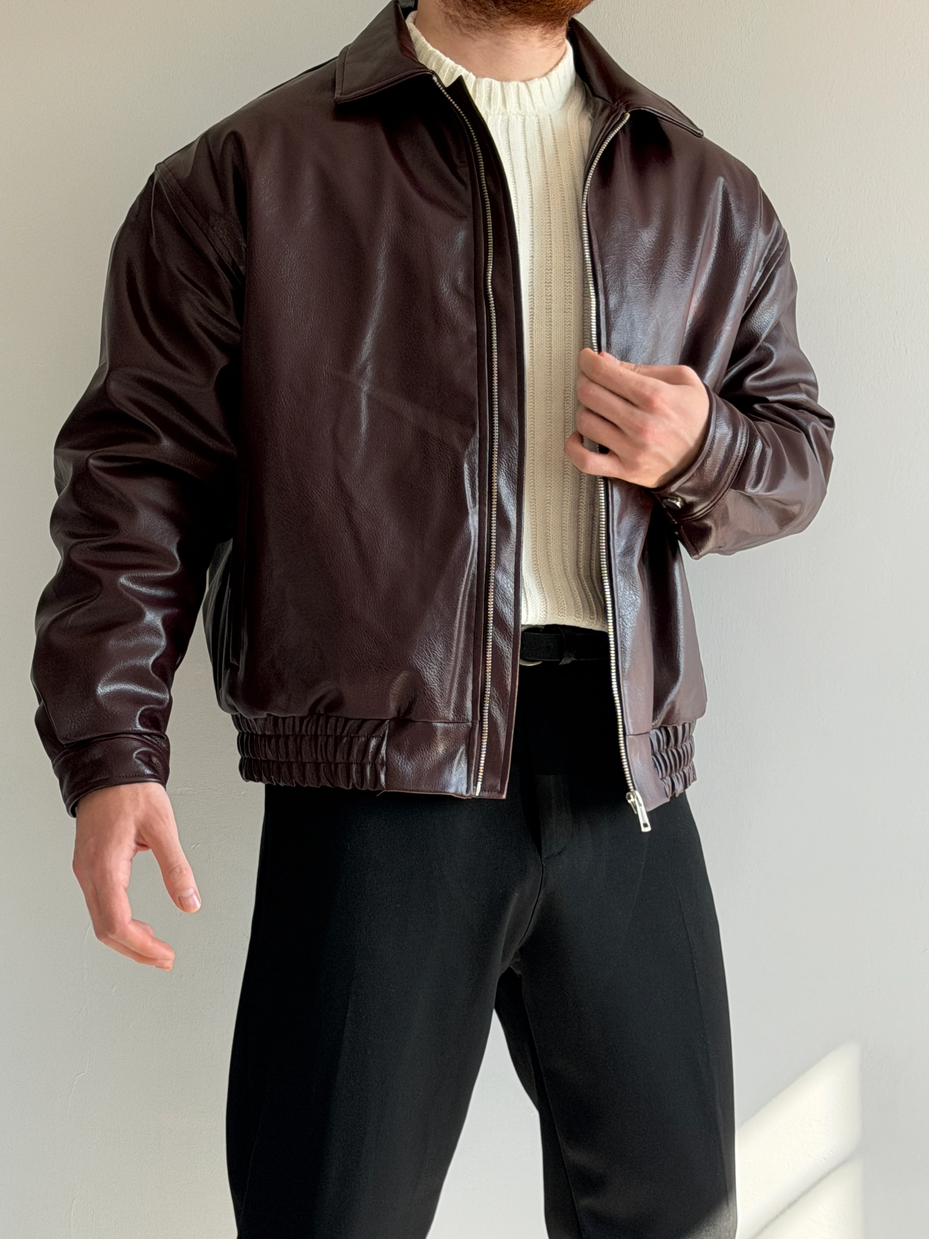 Prime Old Money Exclusive Bomber Deri Ceket - P167 - Koyu Bordo