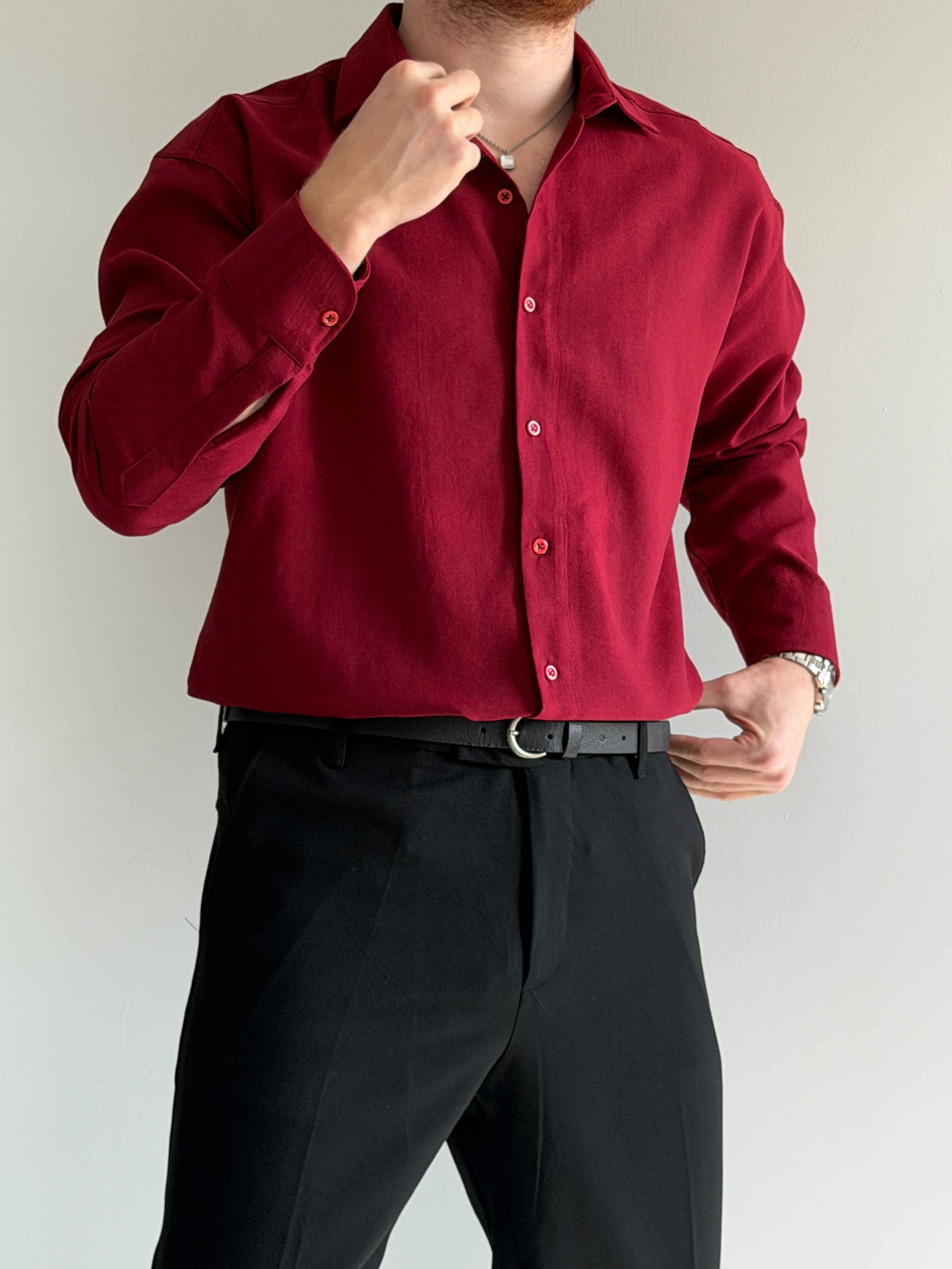 Prime Old Money Kalın Modal Kumaş Gömlek - P155 - Bordo