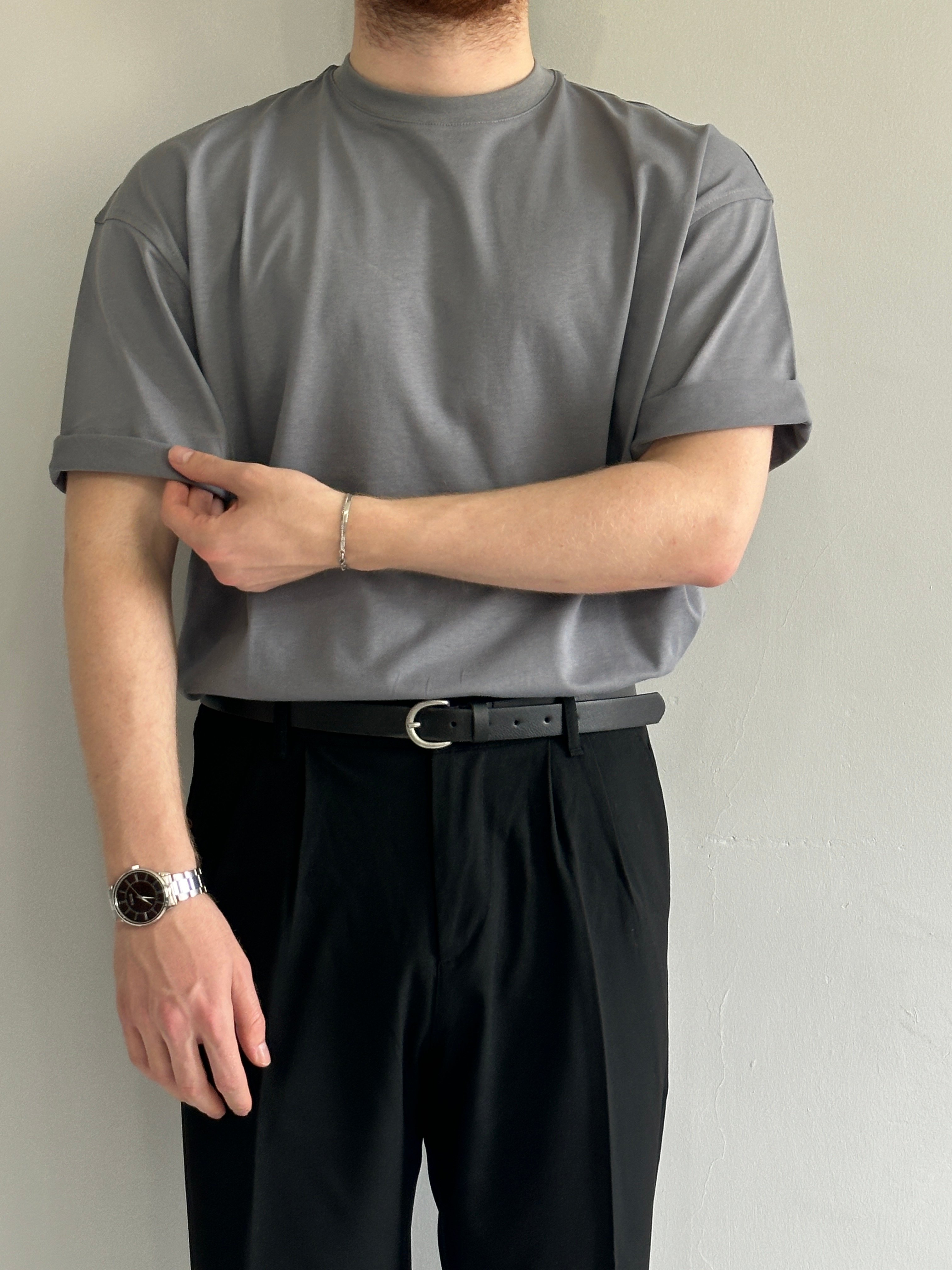 Erkek Prime Kaliteli Kumaş Oversize %100 Pamuk T-Shirt - Antrasit
