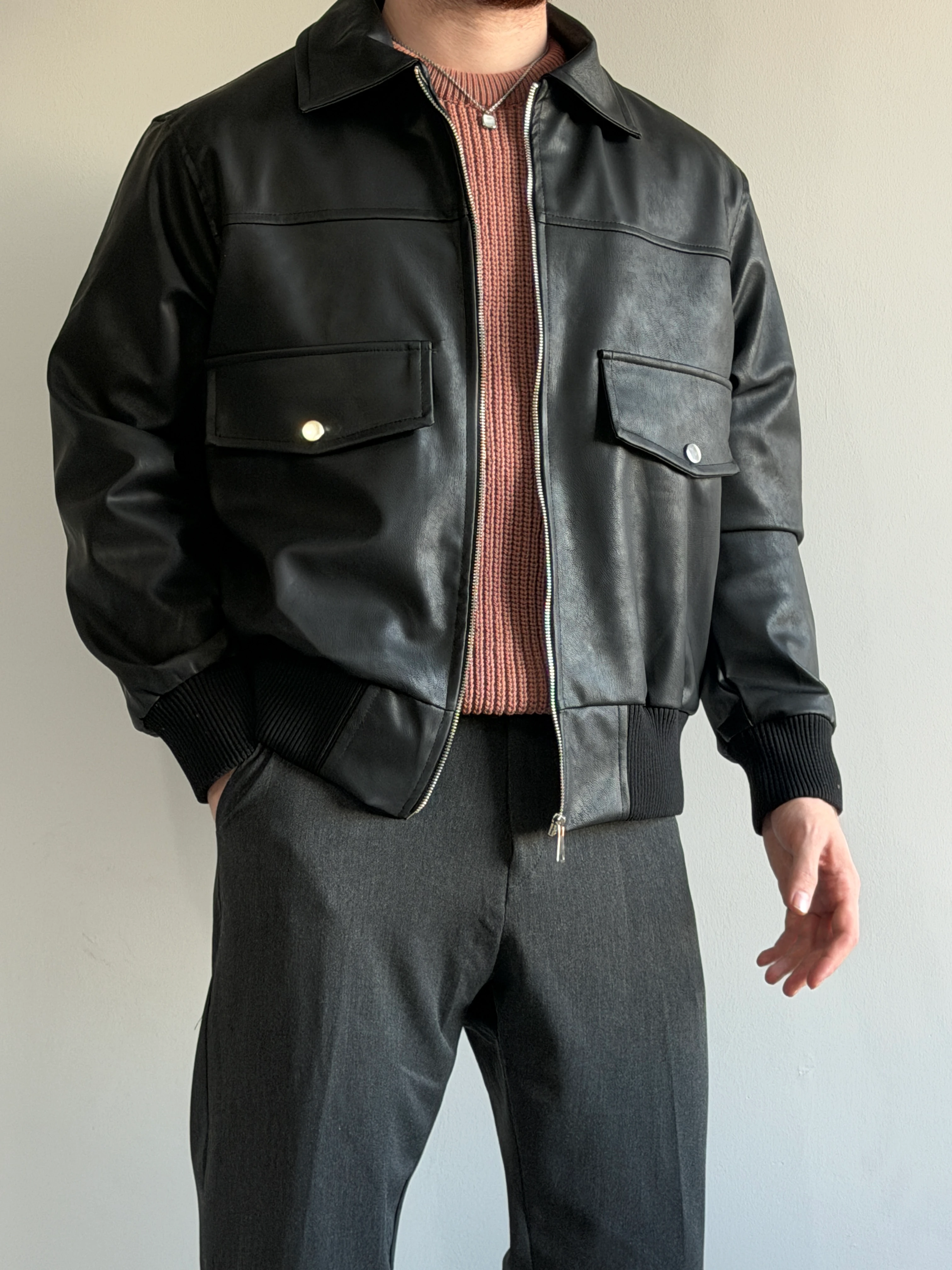 Prime Old Money Exclusive Vintage Cep Detaylı Deri Ceket - P193