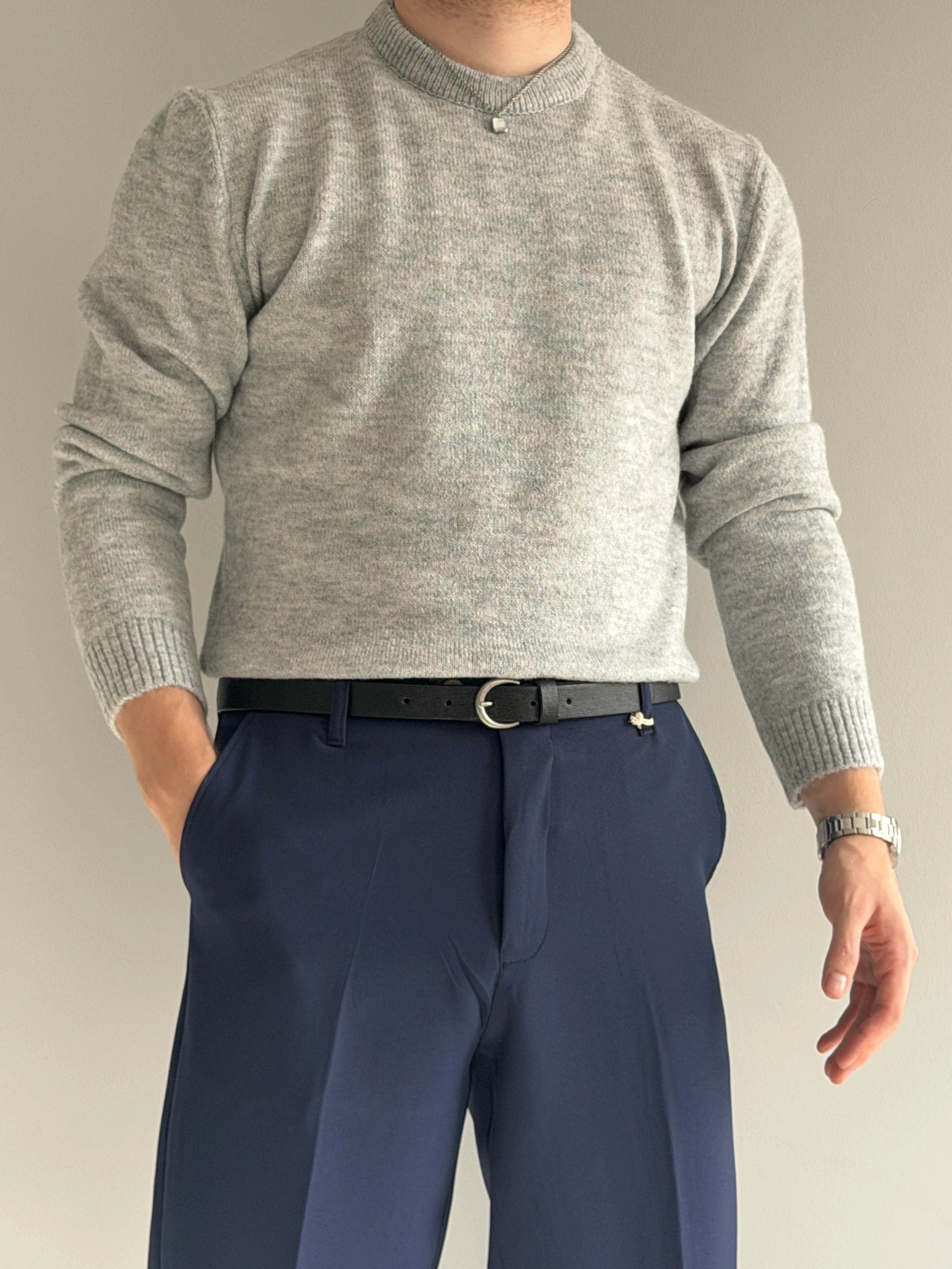 Prime Old Money Exclusive Yumuşak Dokulu Basic Triko Kazak - P175 - Gri