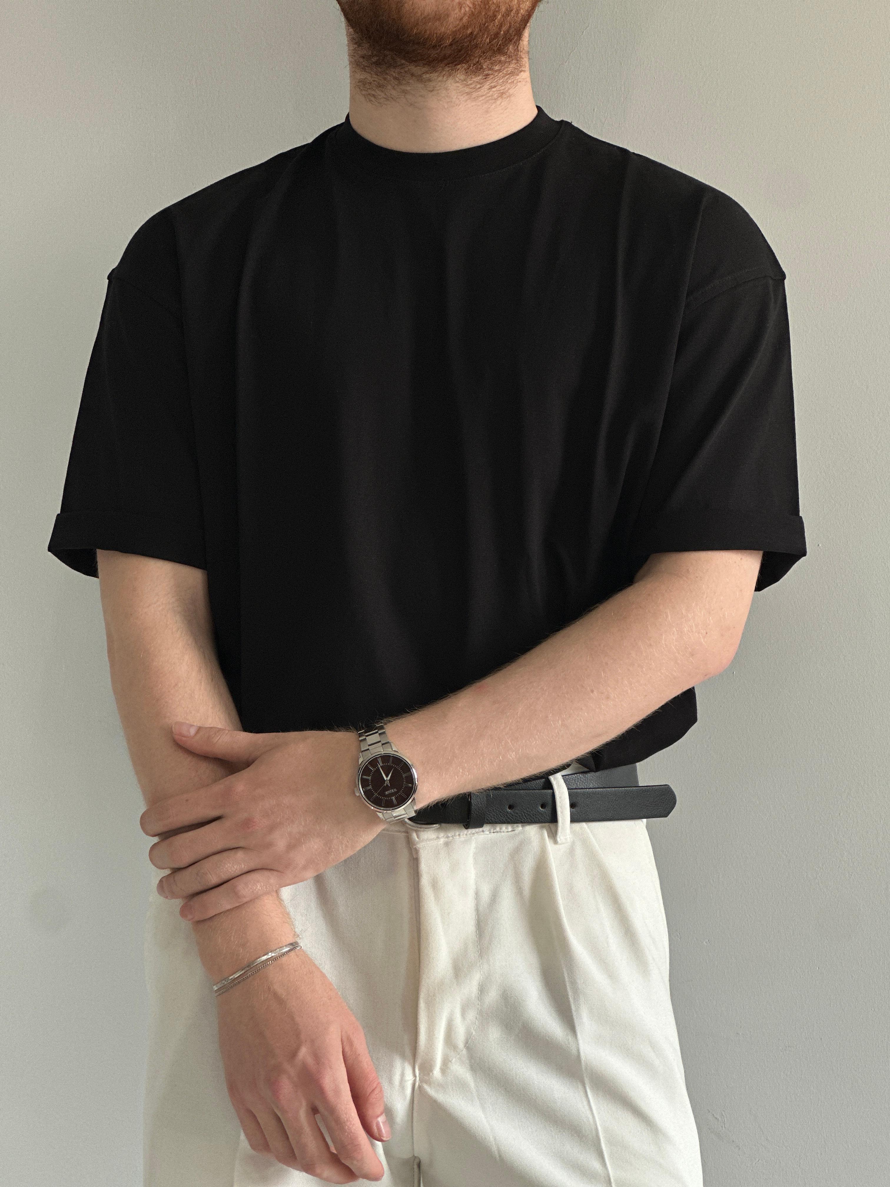 Erkek Prime Kaliteli Kumaş Oversize %100 Pamuk T-Shirt - Siyah