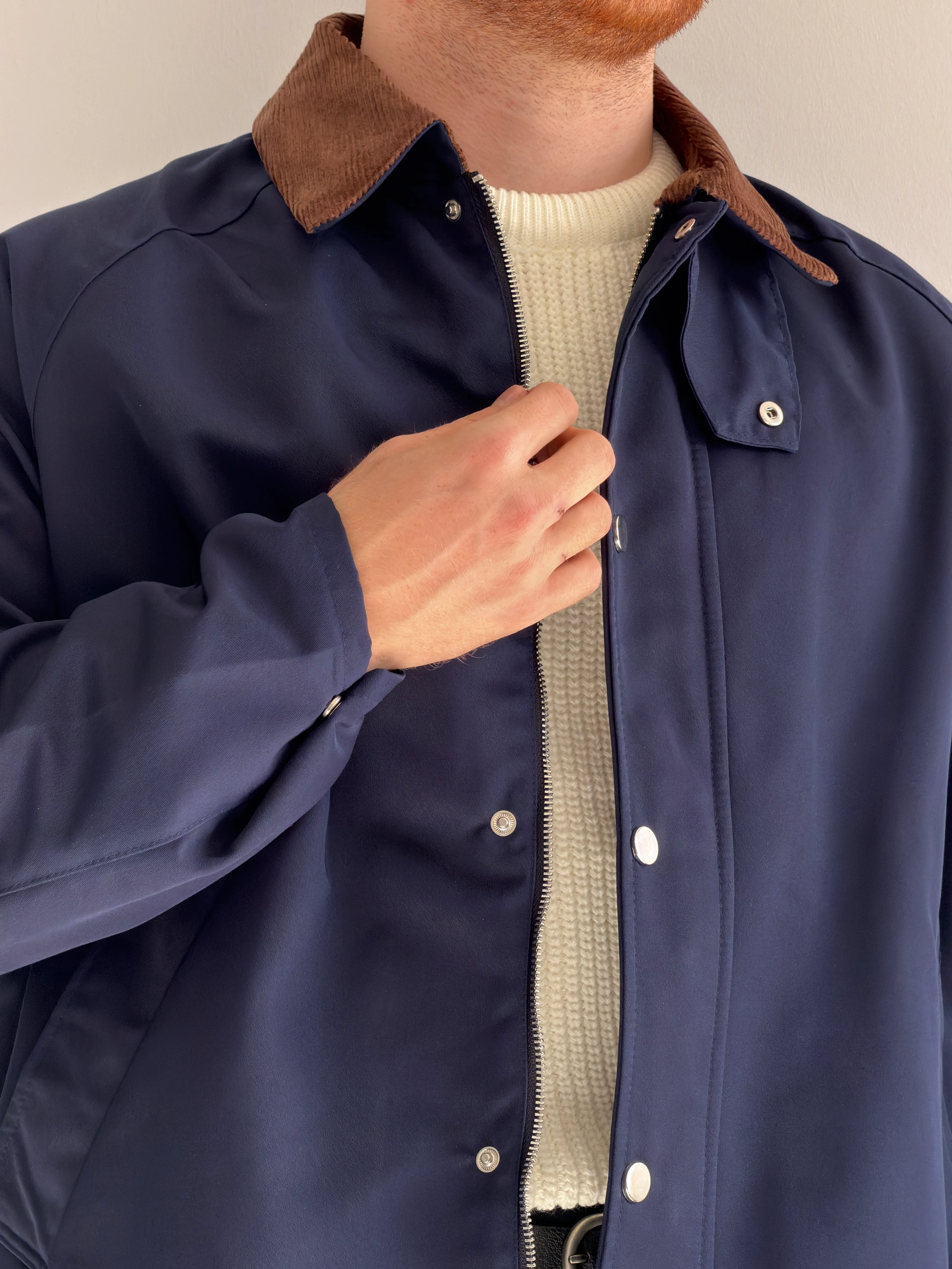 Prime Old Money Su Geçirmez Mebran Kumaş Yaka Detaylı Oversize Mont - P177 - Lacivert