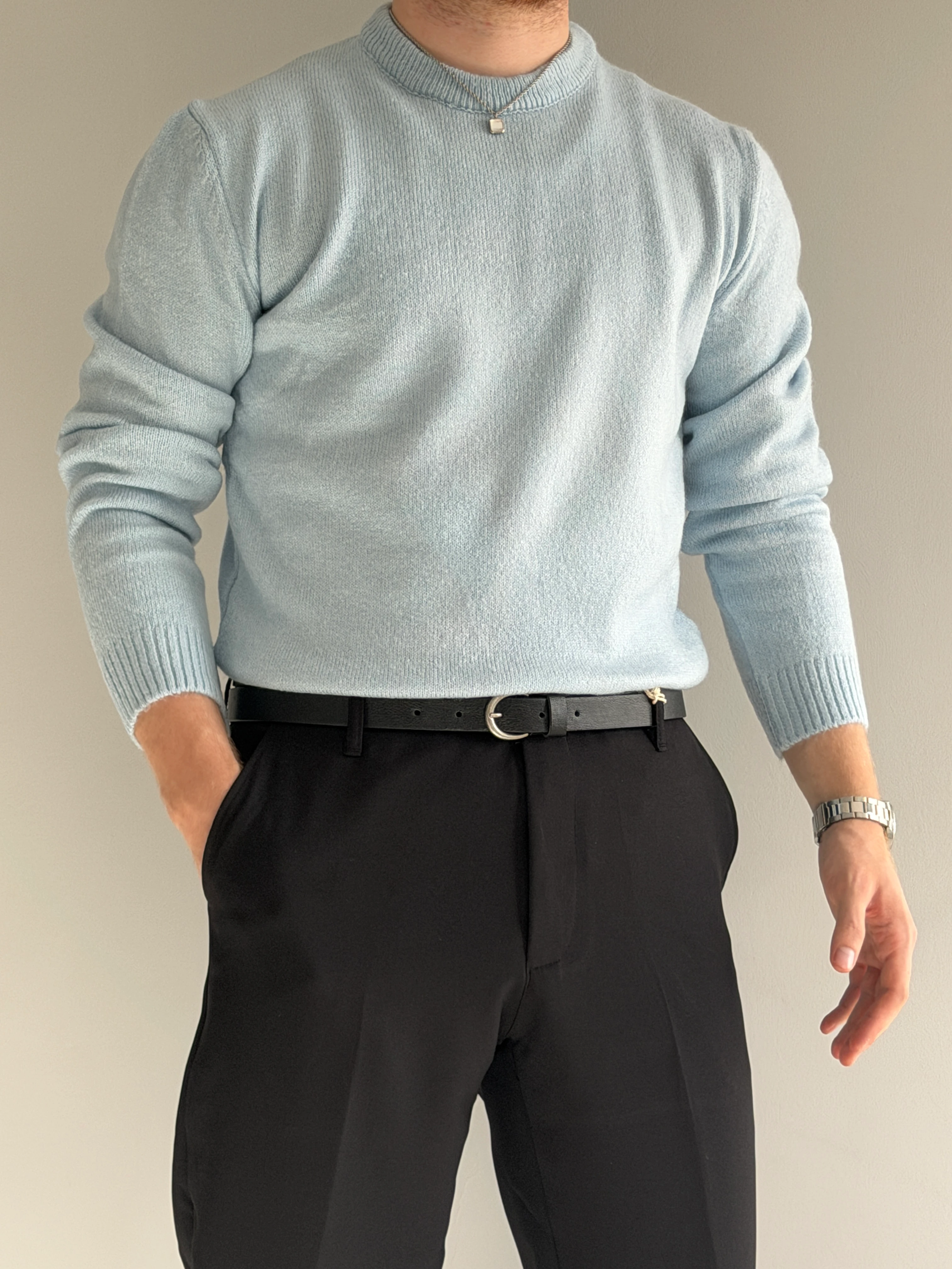 Prime Old Money Exclusive Yumuşak Dokulu Basic Triko Kazak - P175 - Bebe Mavisi