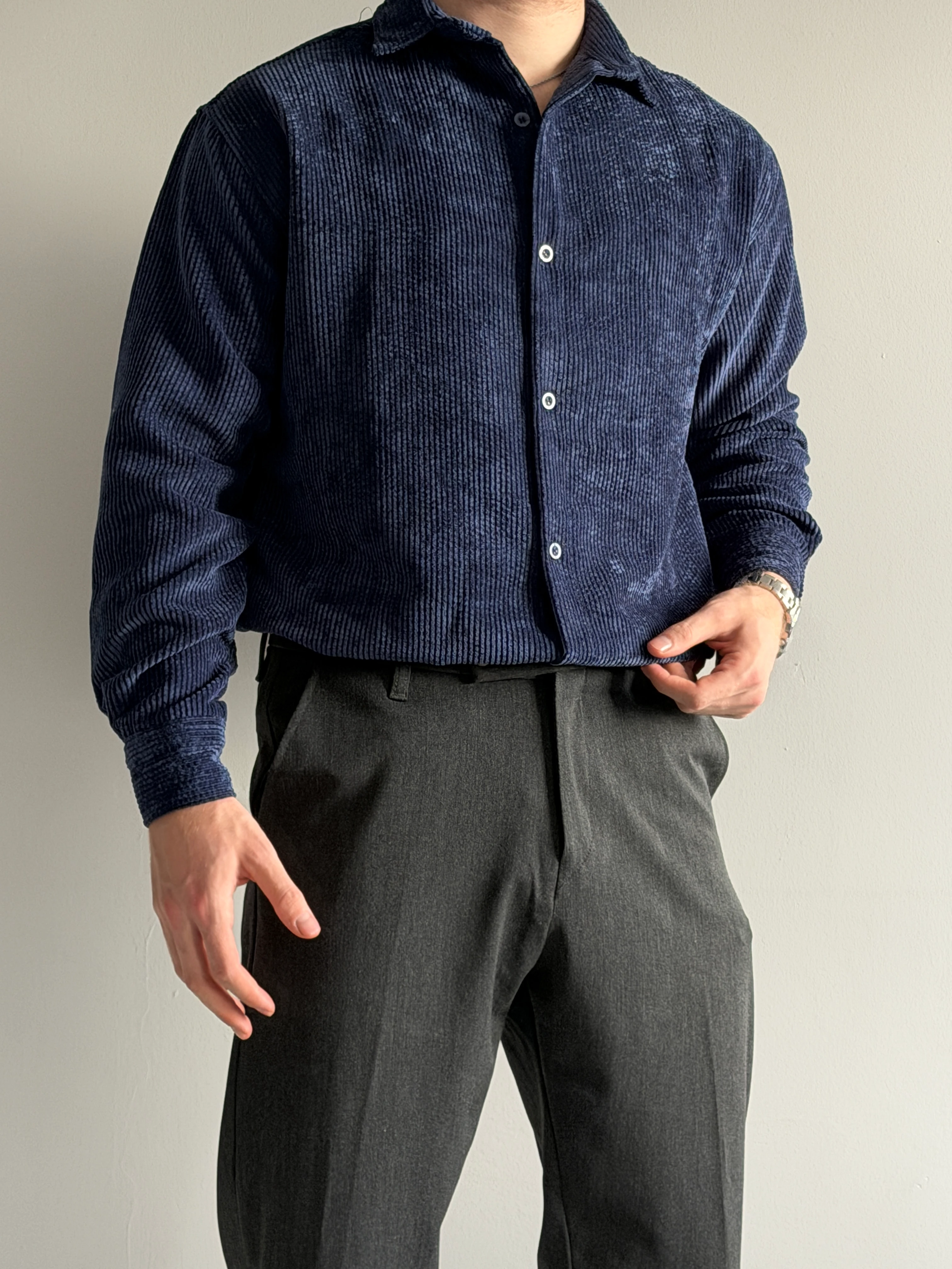 Prime Old Money Exclusive Kalın Fitilli Gömlek - P195 - Lacivert