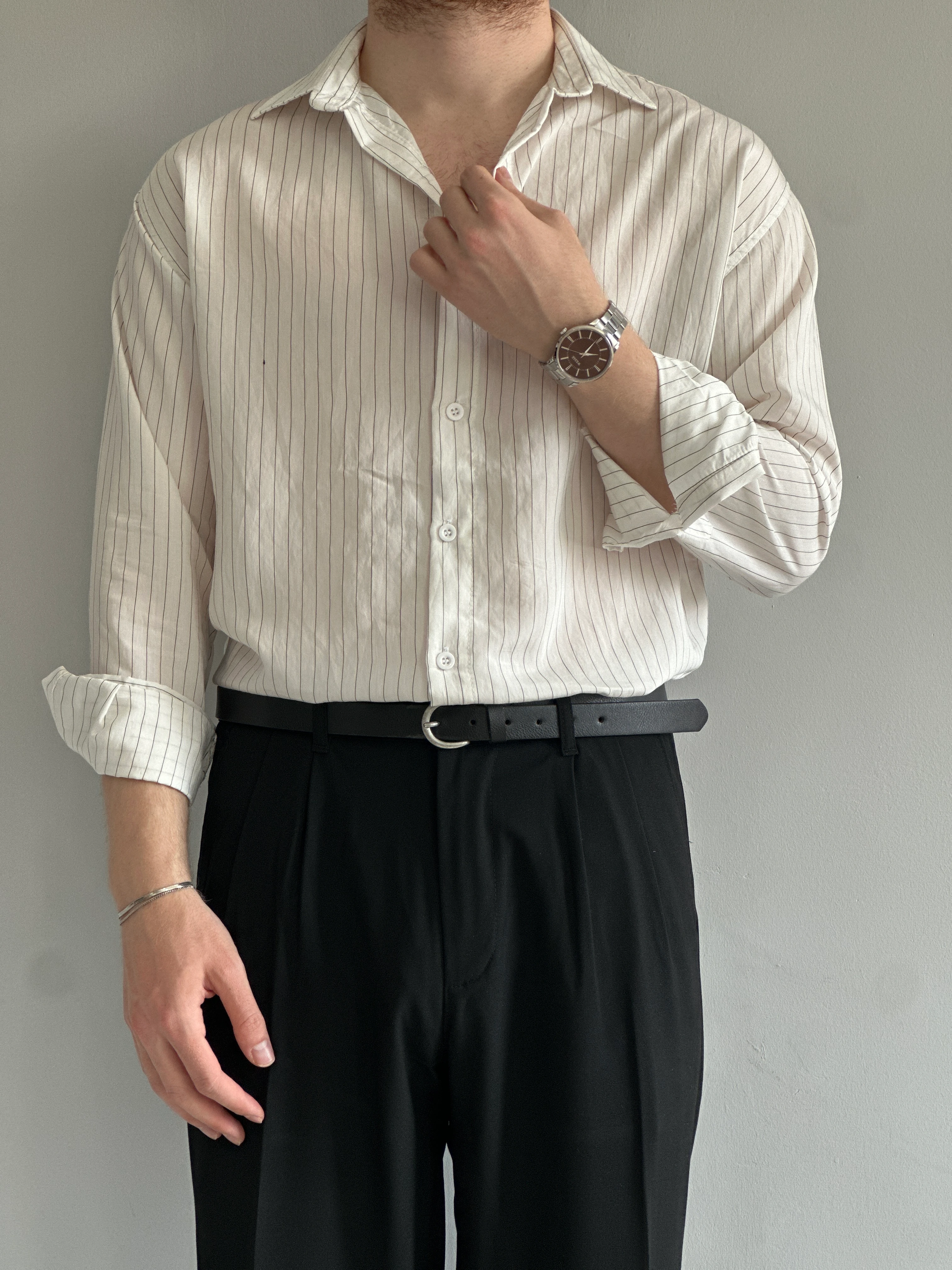 Prime Old Money İnce Çizgili Yüksek Kalite Modal Kumaş Gömlek - P114