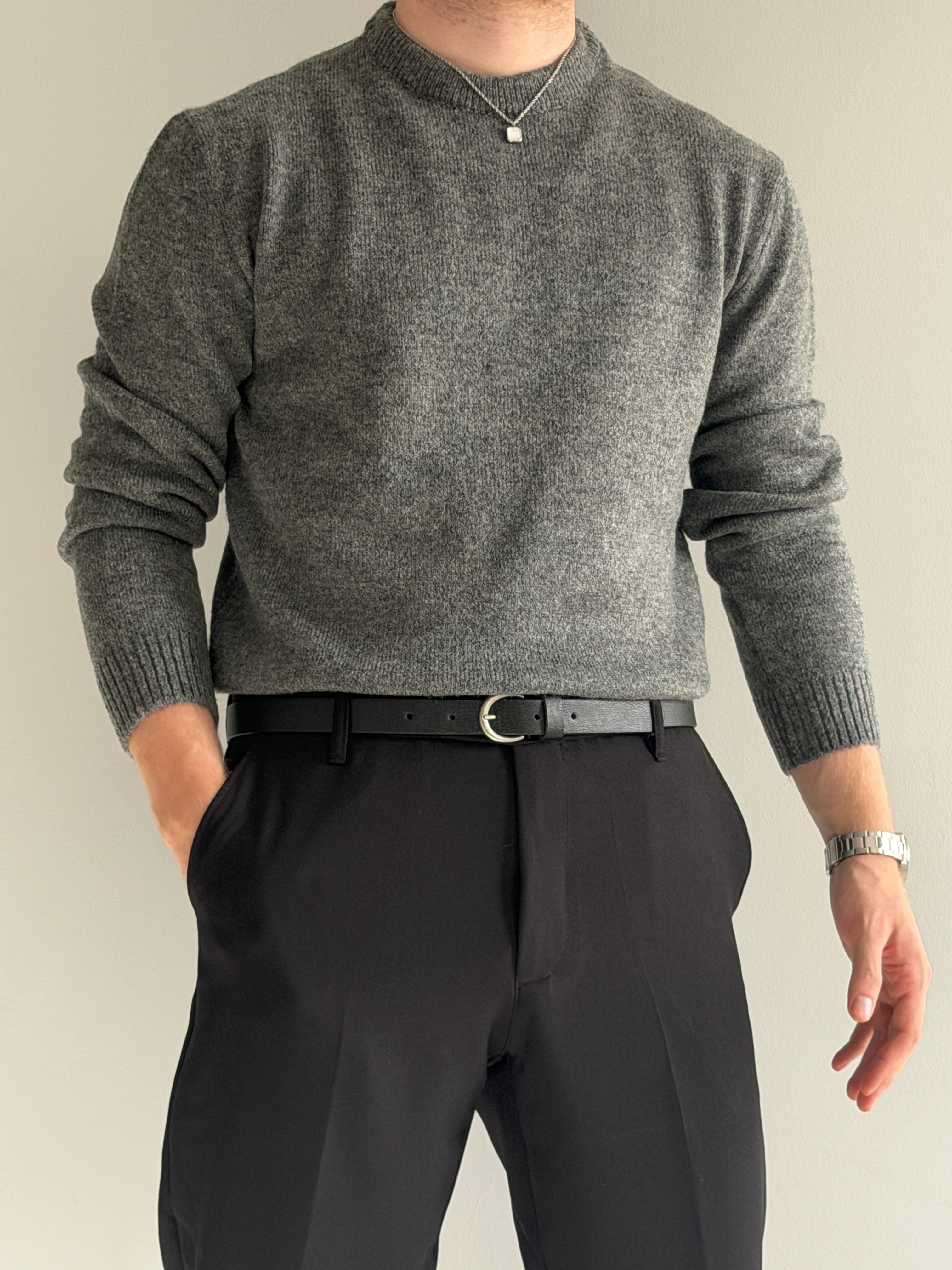 Prime Old Money Exclusive Yumuşak Dokulu Basic Triko Kazak - P175 - Füme