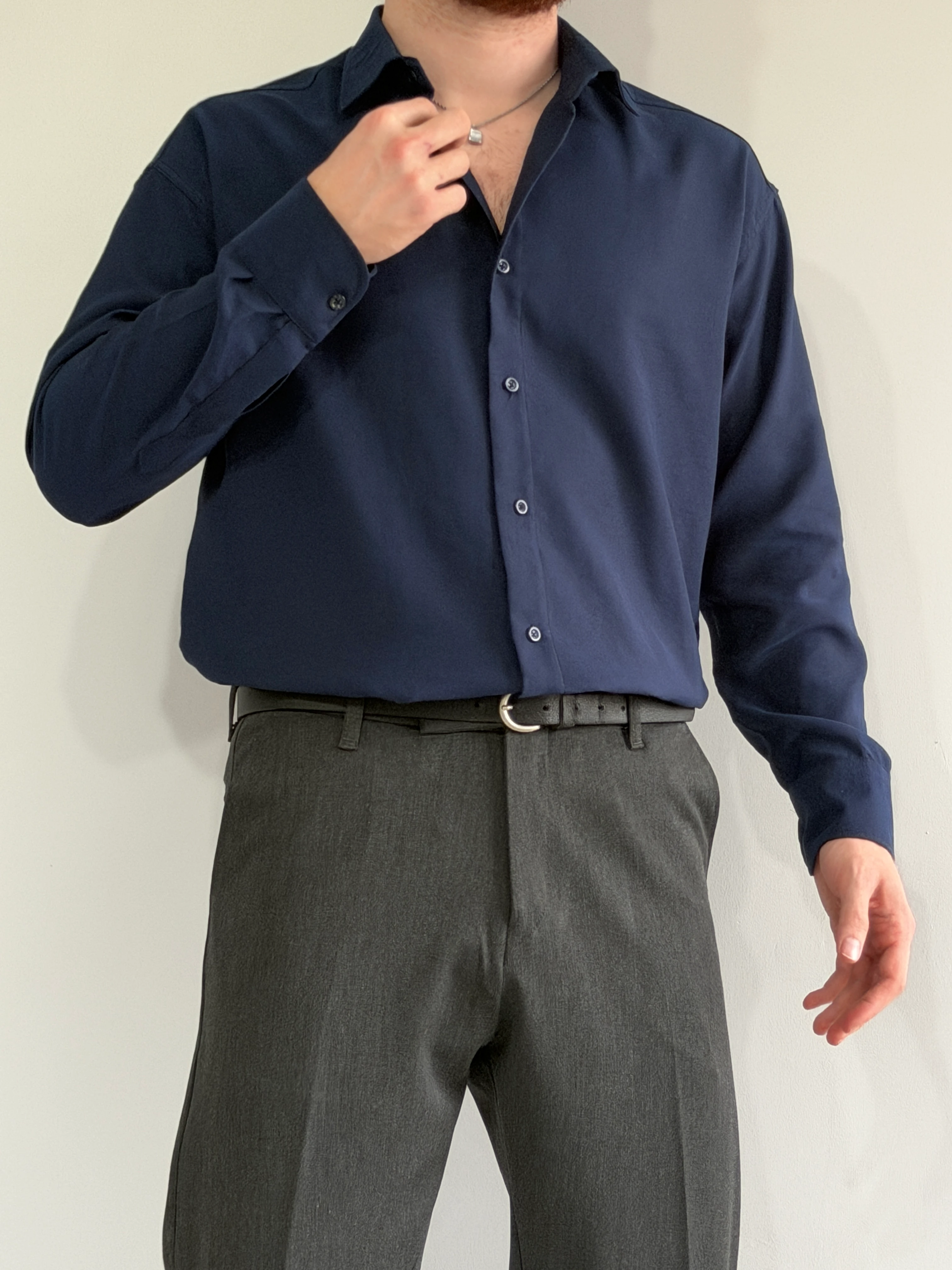 Prime Old Money Kalın Modal Kumaş Gömlek - P155 - Lacivert