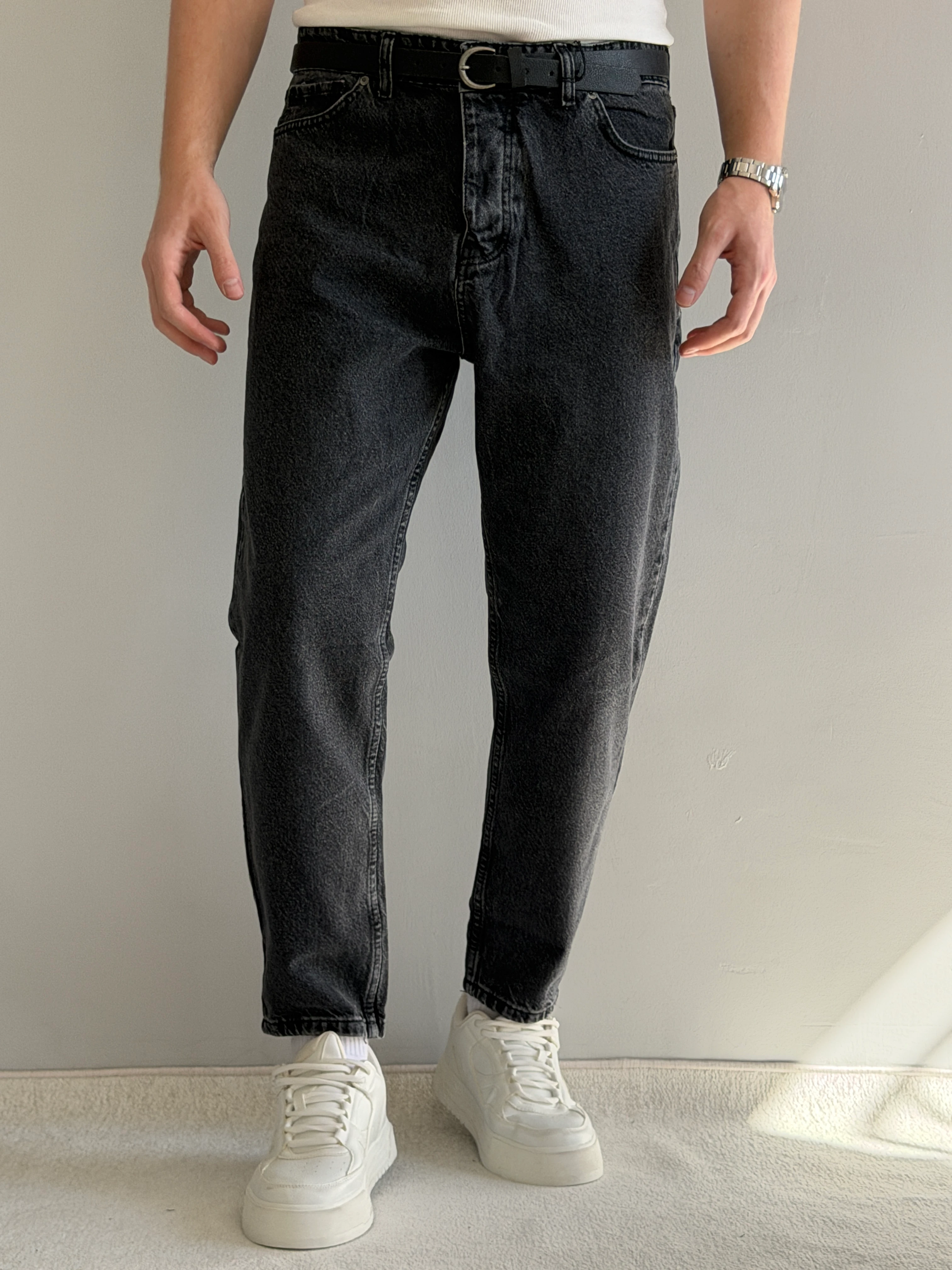 Prime Yüksek Kalite Boyfriend Kalıp Likralı Kot Pantolon - P148 - Antrasit