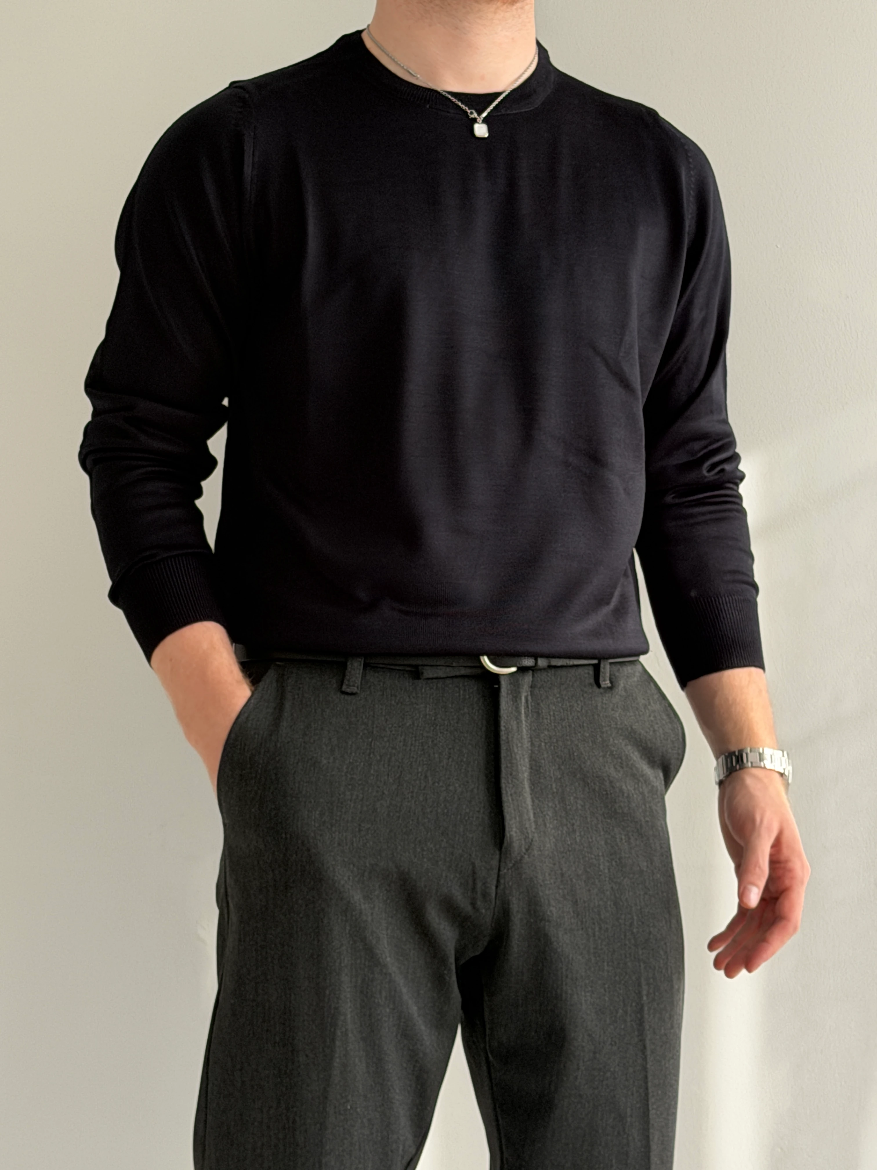 Prime Old Money Luxury Standart Kalıp İnce Bisiklet Yaka Kazak - P198