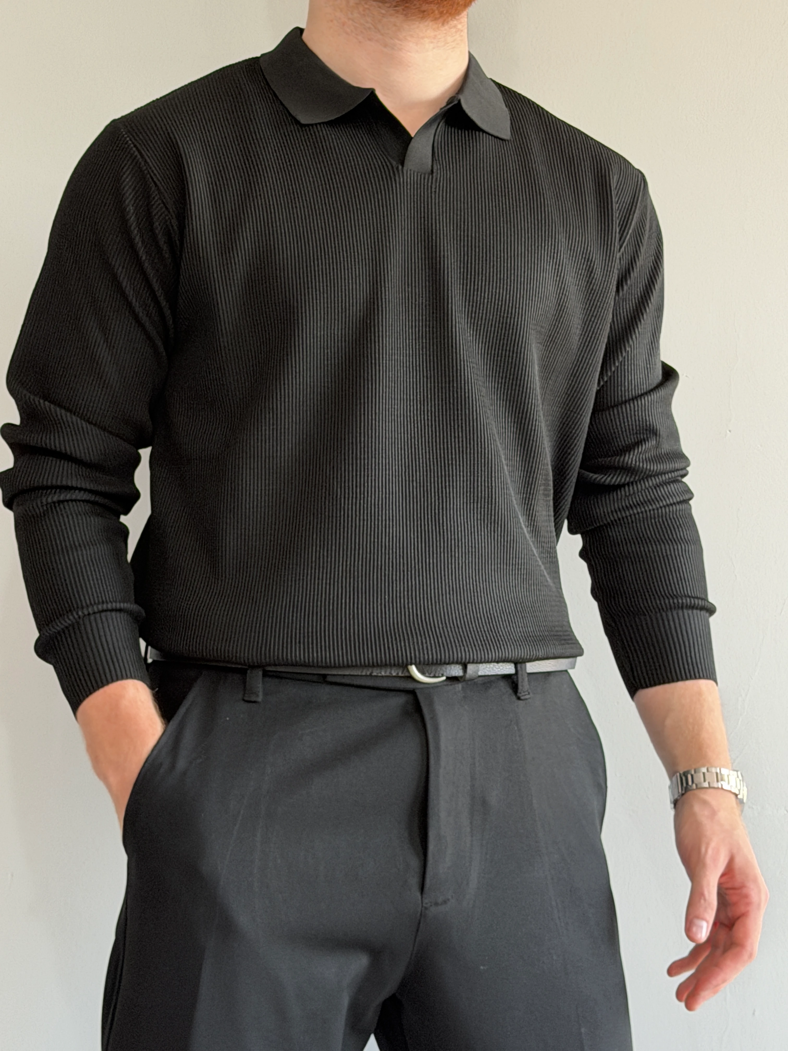 Prime Old Money Premium Basic Triko Kazak - P173 - Siyah