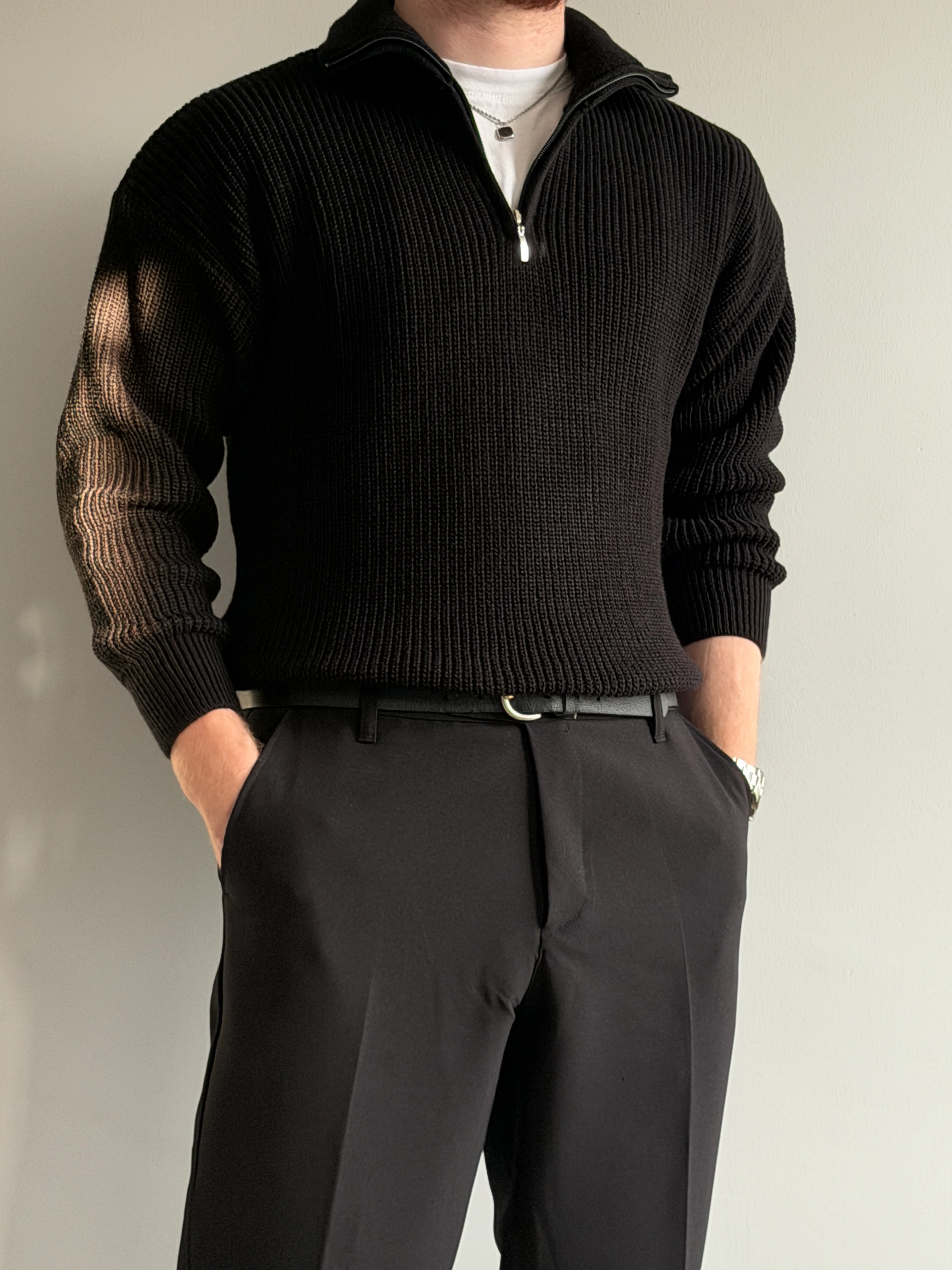 Prime Old Money Exclusive ZIP Yaka Selanik Örgü Triko Kazak - P192