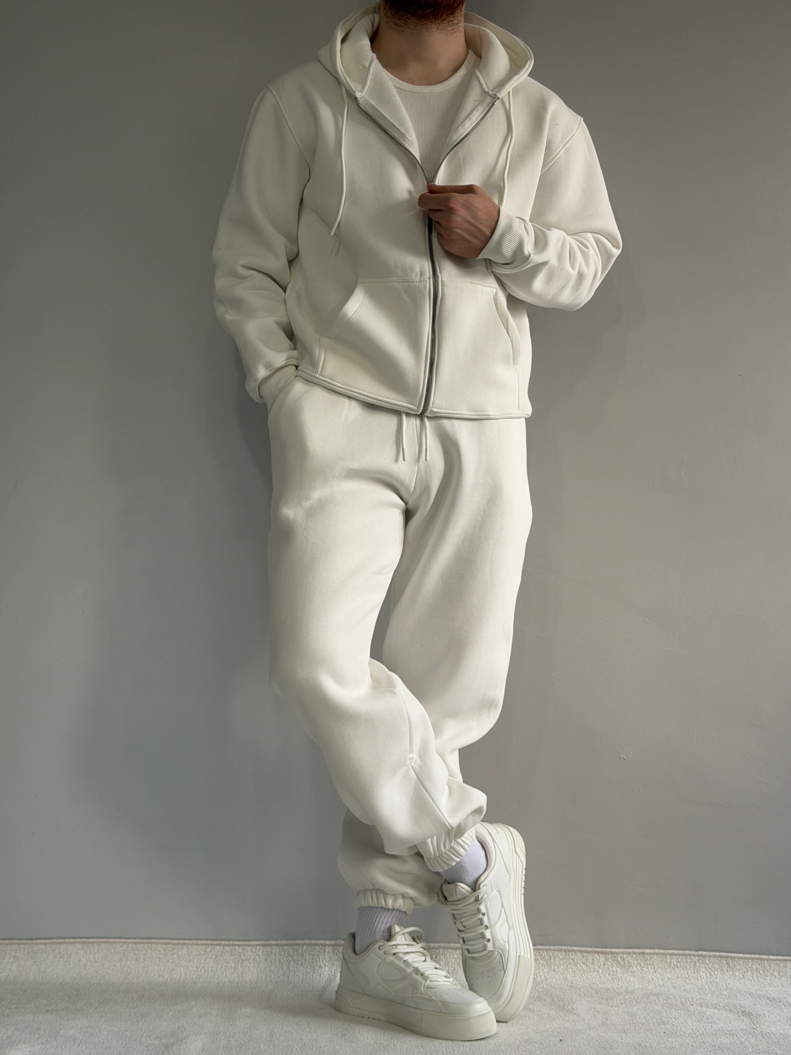 Yüksek Kalite Rahat Kalıp Alt Üst Eşofman Takımı -P181 - Ekru