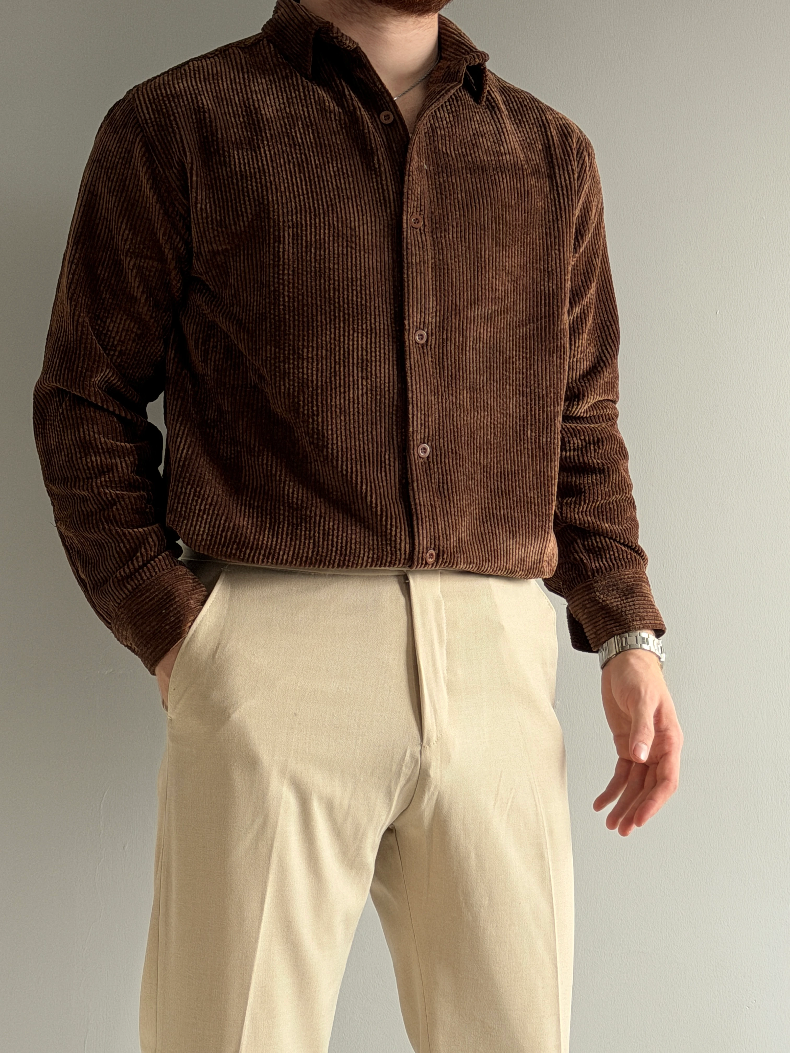 Prime Old Money Exclusive Kalın Fitilli Gömlek - P195 - Kahverengi