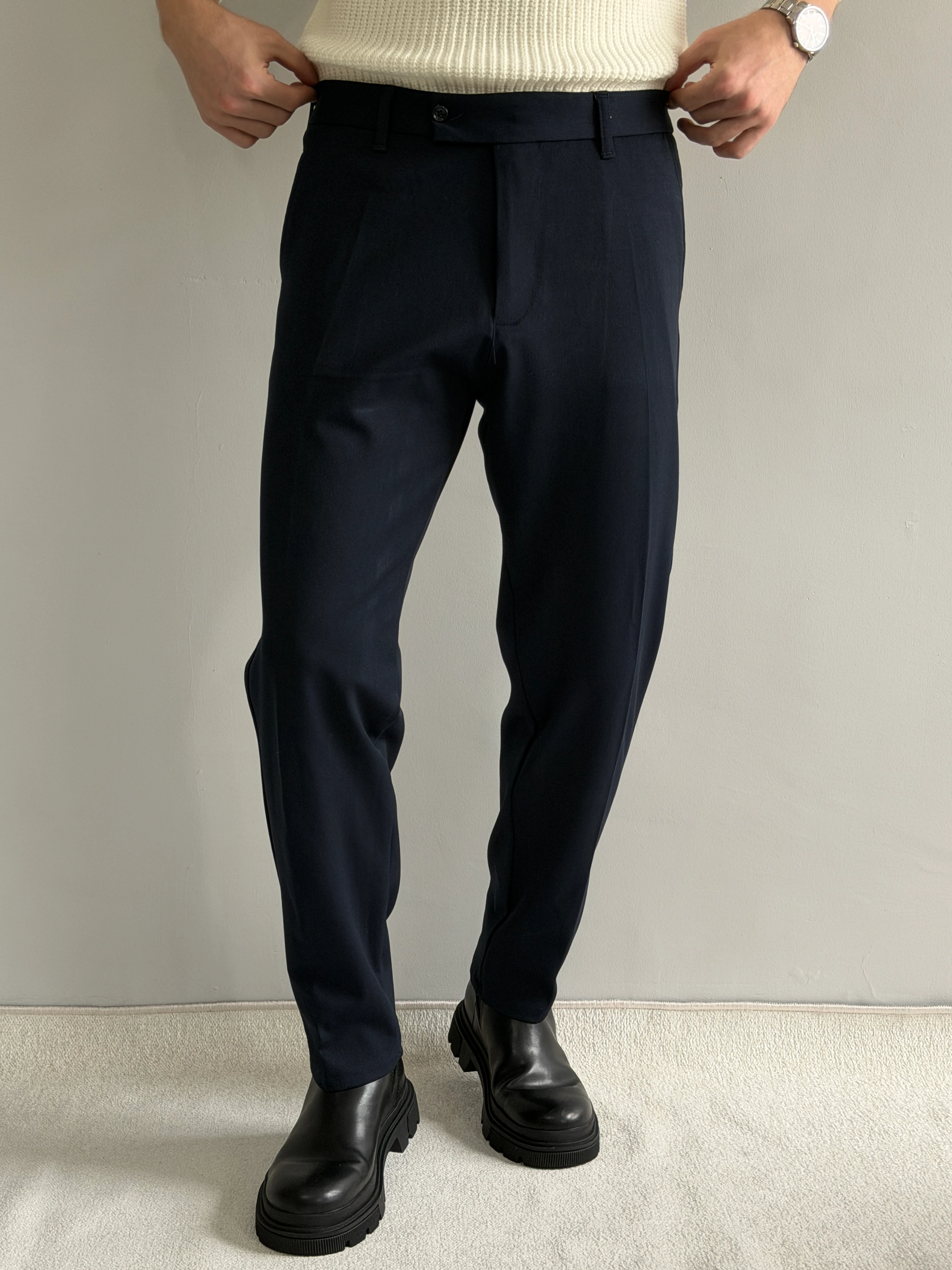 Prime Old Money Kalın Gabardin Kumaş Regular Kalıp Pantolon - P162 - Lacivert