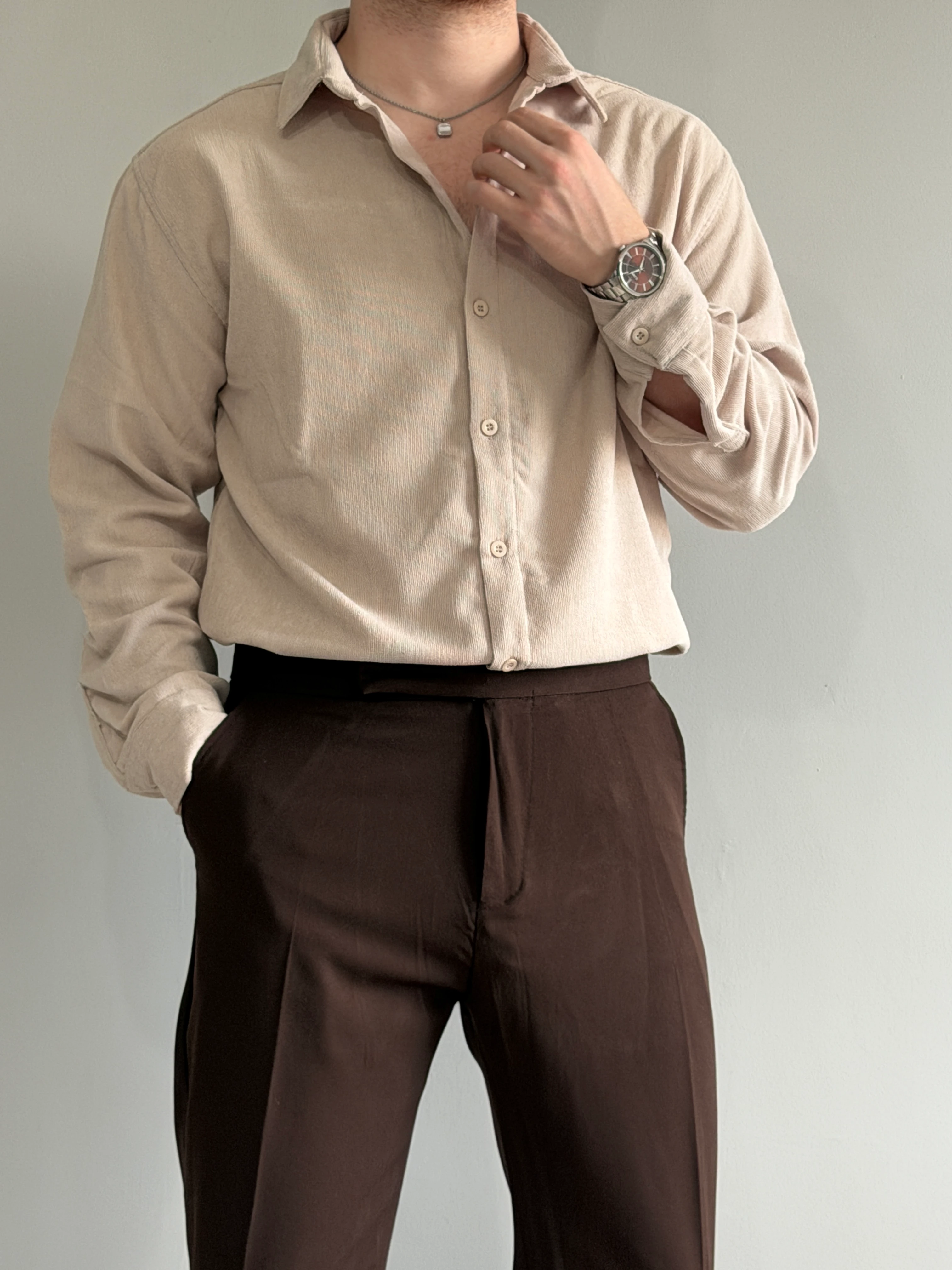 Prime Old Money Exclusive İnce Fitilli Gömlek - P145 - Krem