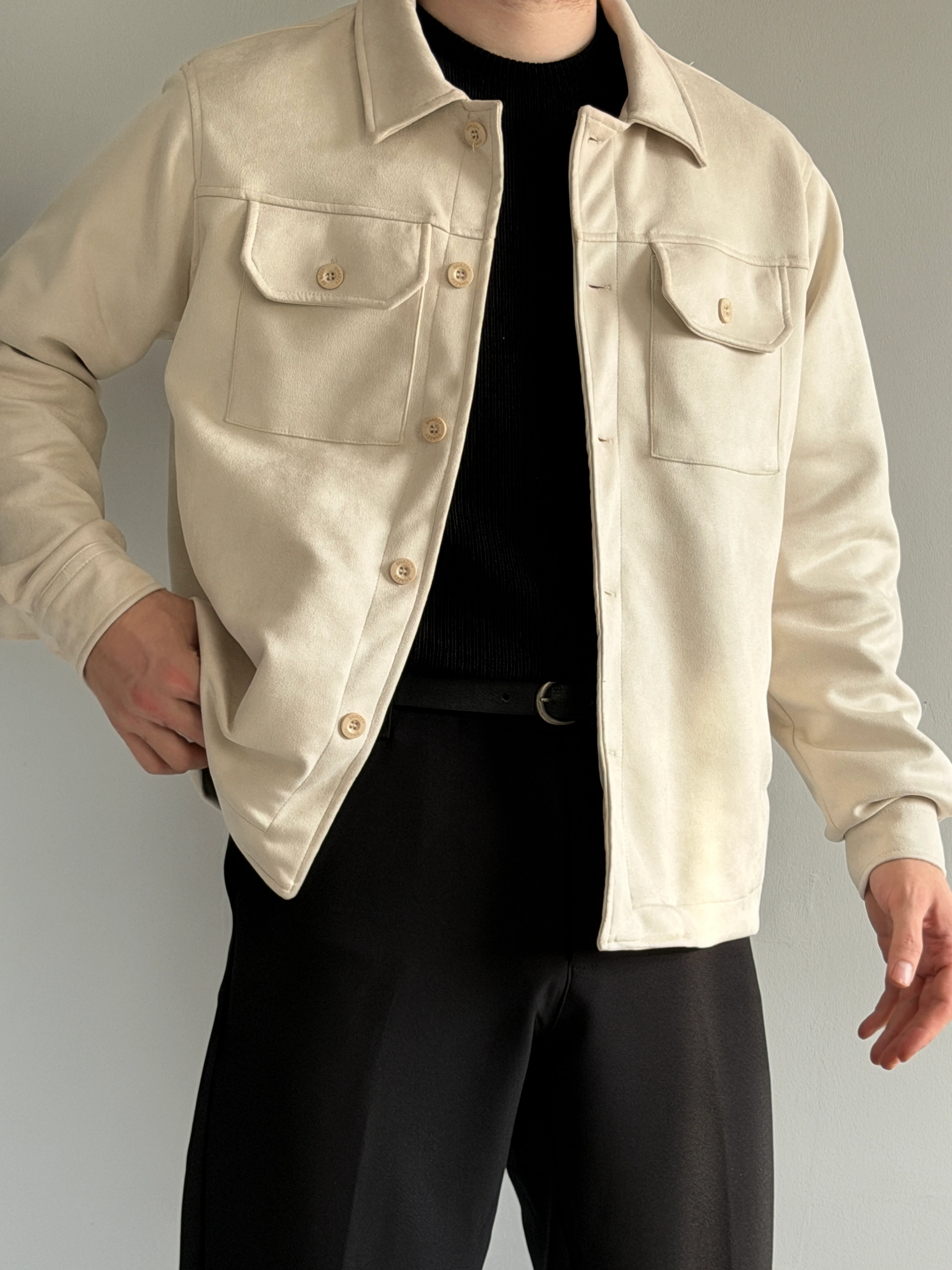 Prime Old Money Exclusive Süet Ceket -P184 - Ekru