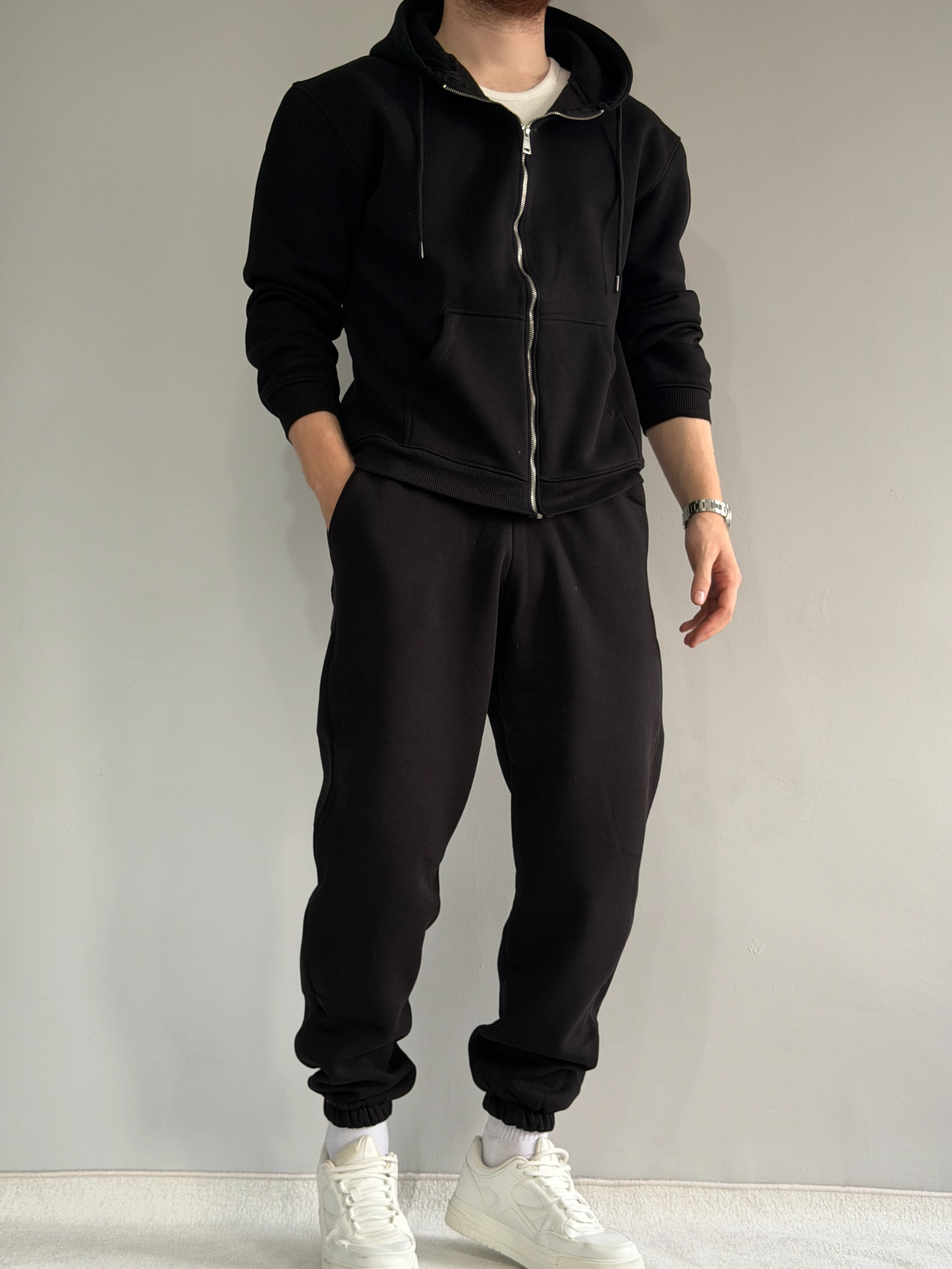 Yüksek Kalite Rahat Kalıp Alt Üst Eşofman Takımı -P181 - Siyah