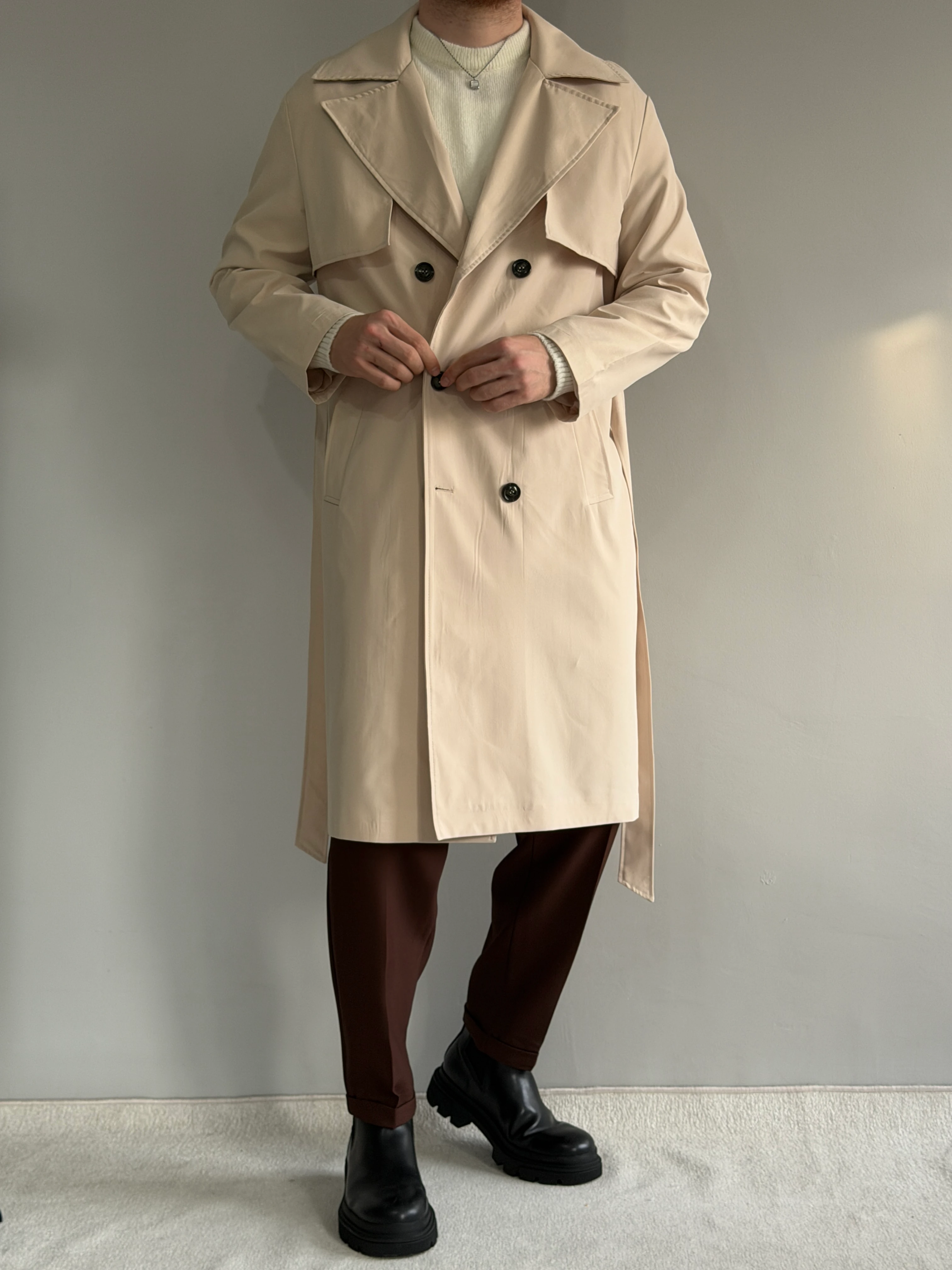 Prime Old Money Yüksek Kalite Trençkot - P176 - Krem