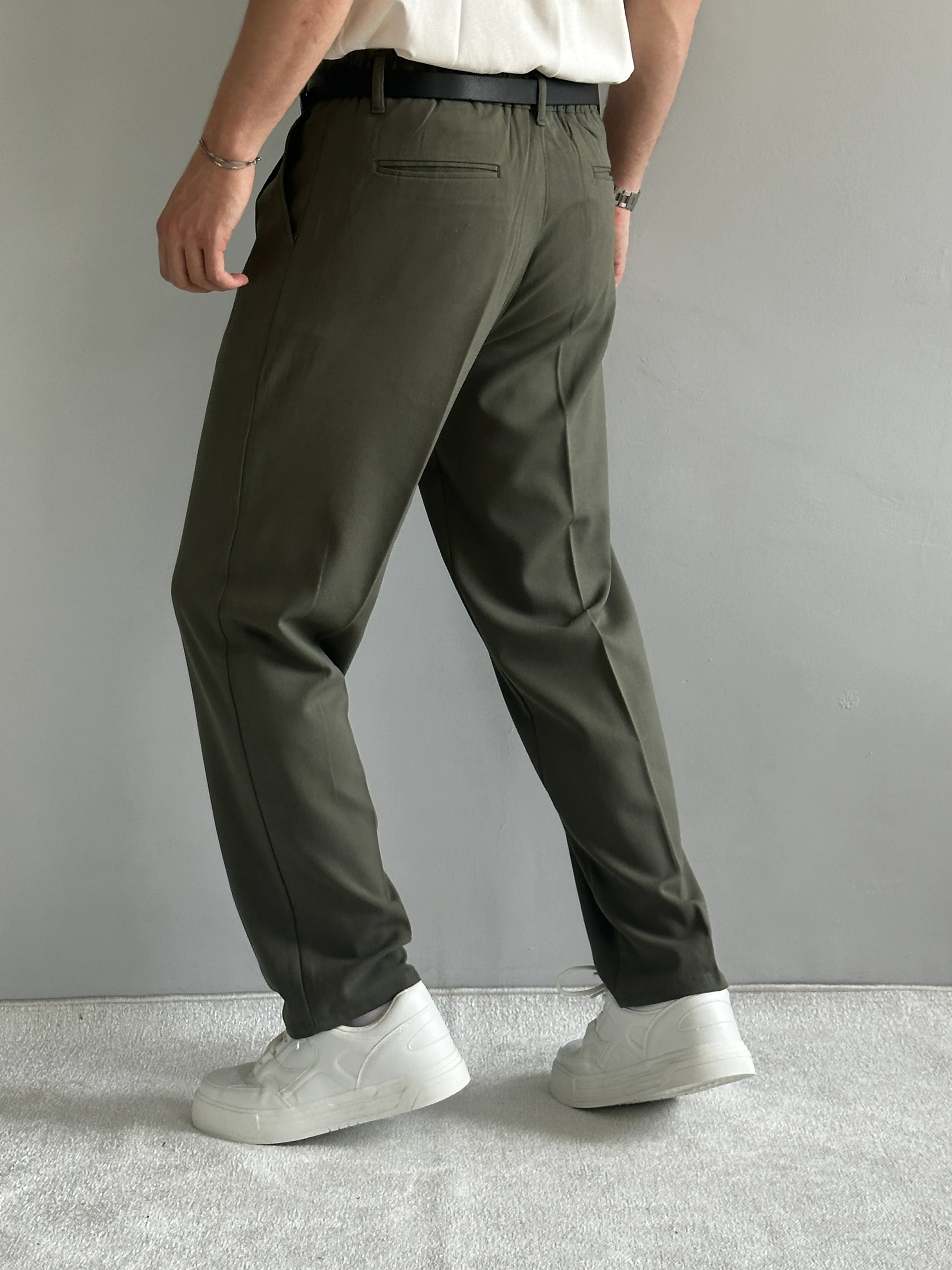 Erkek Prime Baggy Kalıp Beli Lastikli Pileli Kumaş Pantolon - P100 - Çağla Yeşili