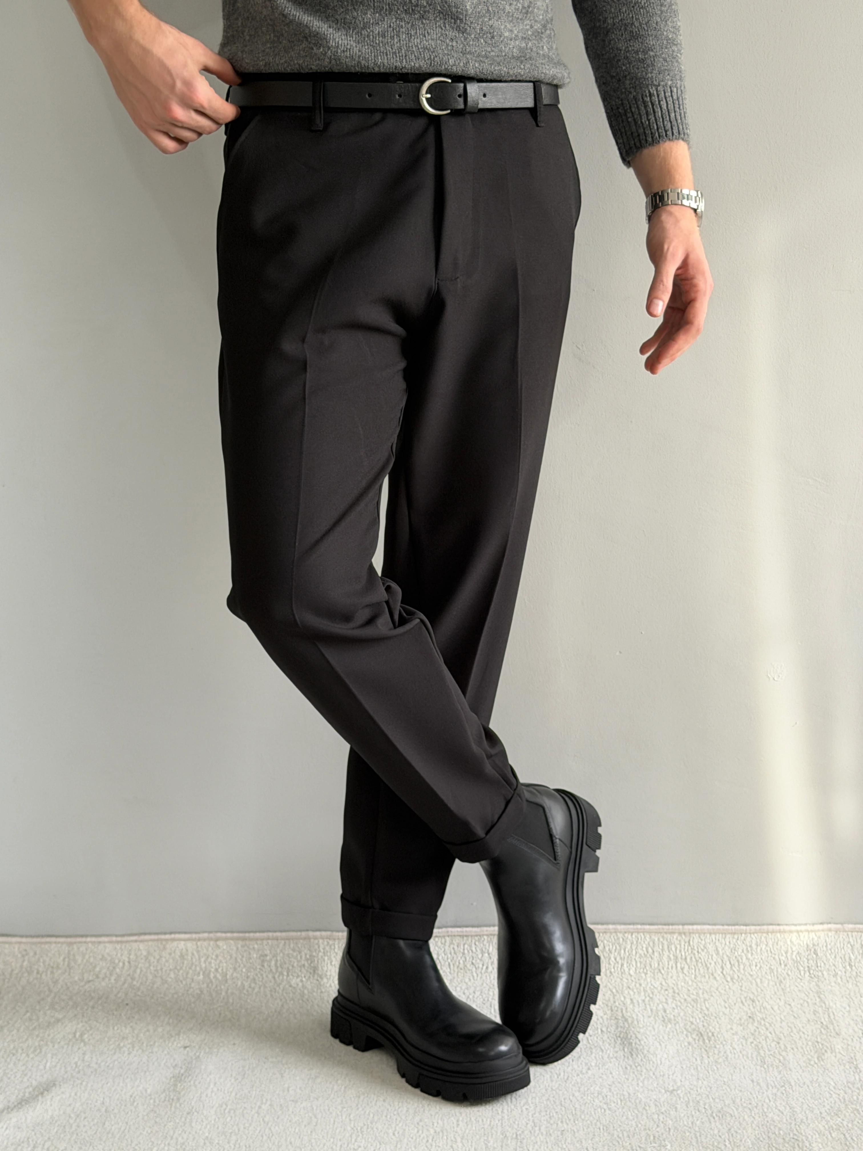 Prime Old Money Kalın Kumaş Duble Paça Rahat Kalıp Kumaş Pantolon - P174