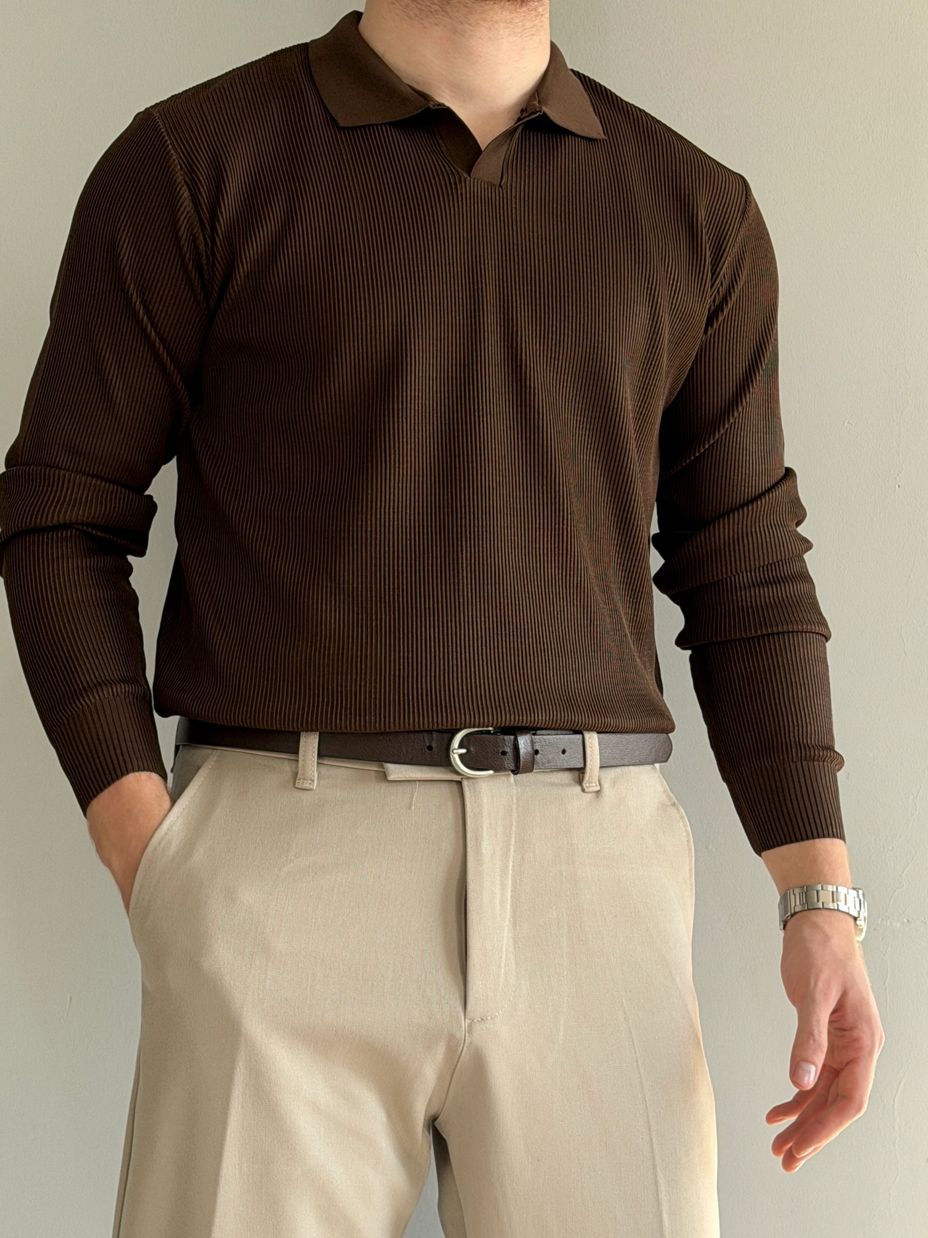 Prime Old Money Premium Basic Triko Kazak - P173 - Kahverengi