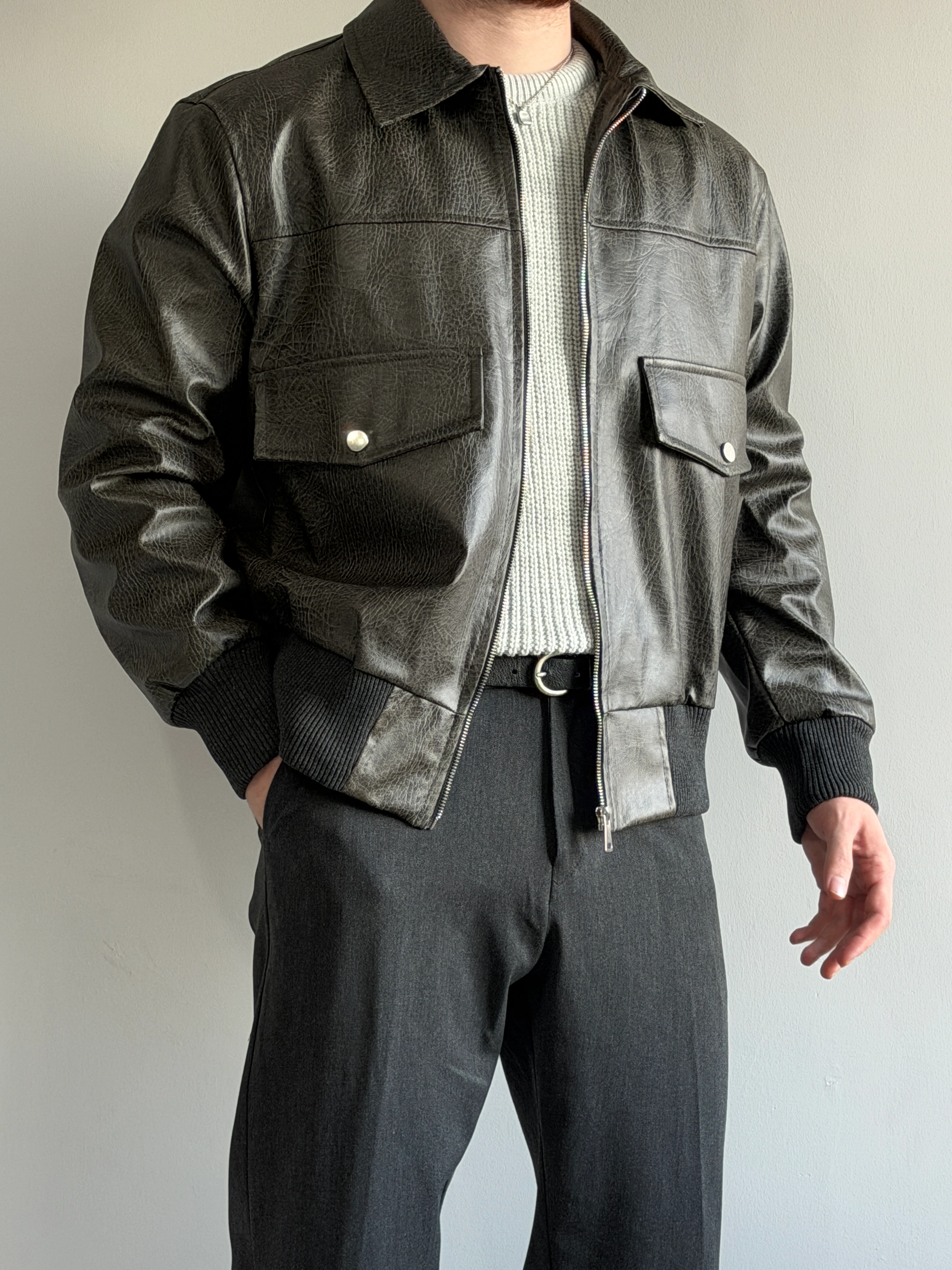 Prime Old Money Exclusive Vintage Cep Detaylı Deri Ceket - P193 - Vintage Siyah