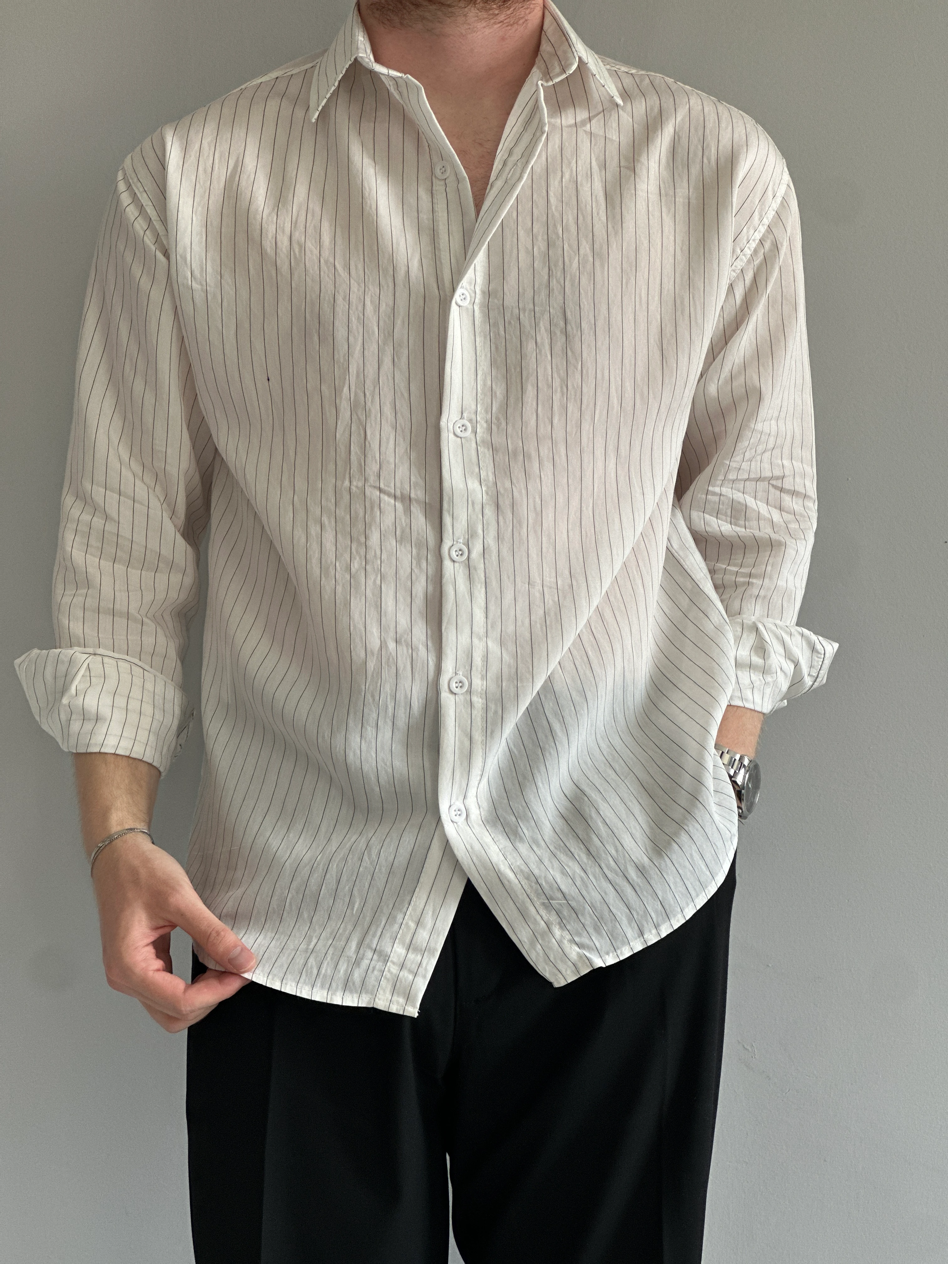 Prime Old Money İnce Çizgili Yüksek Kalite Modal Kumaş Gömlek - P114