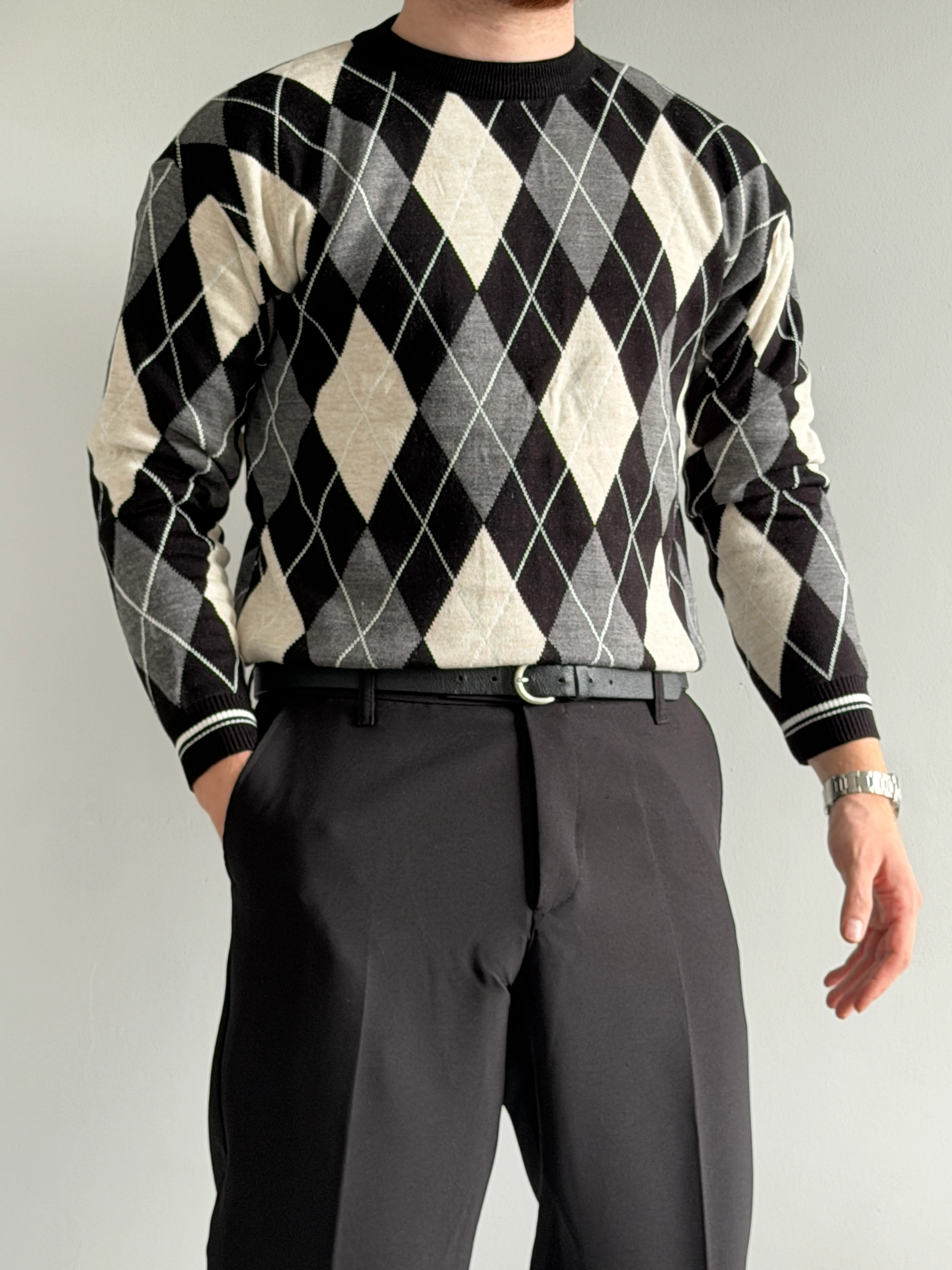 Prime Old Money Exclusive Baklava Desenli Triko Kazak - P191