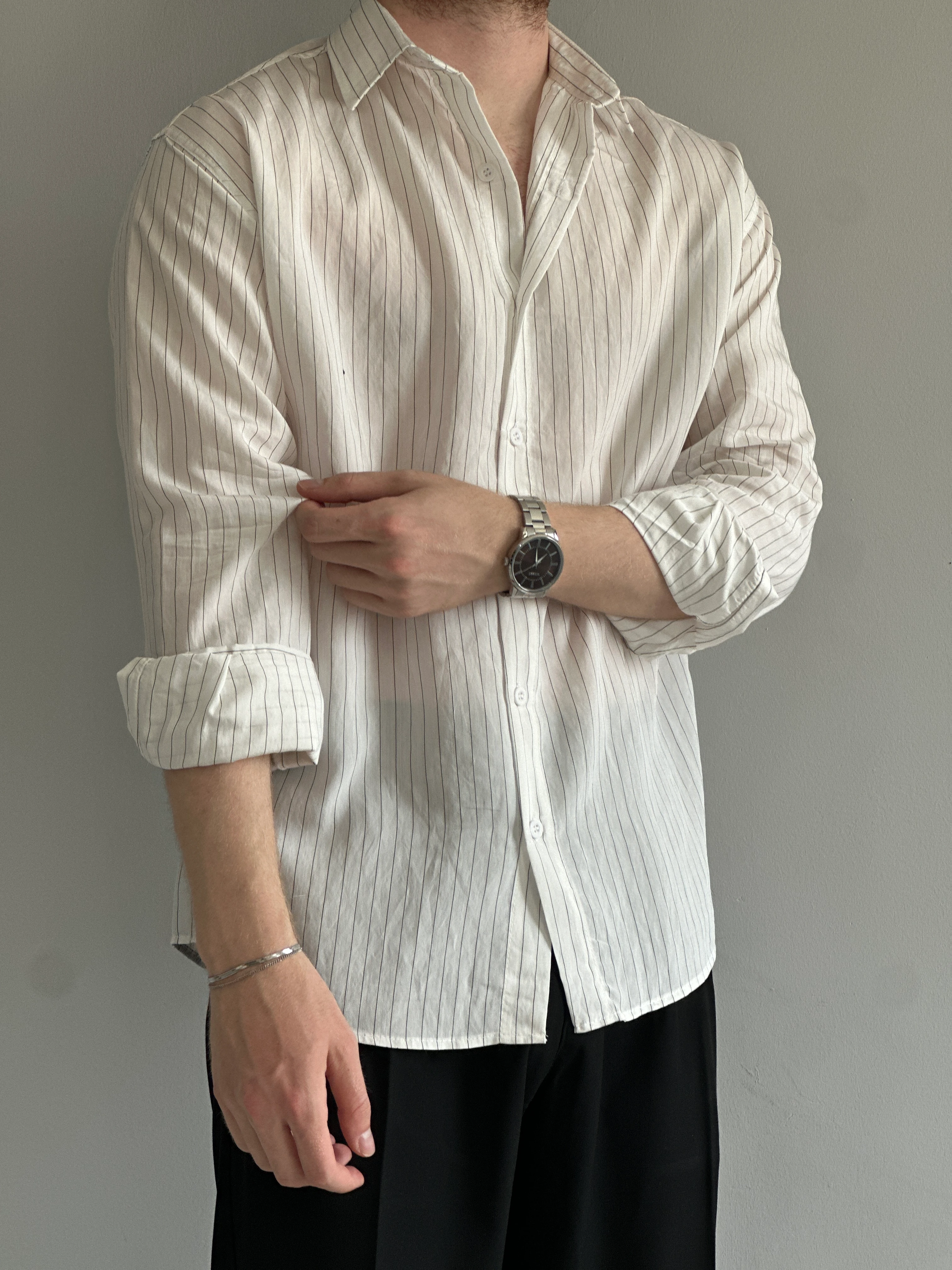 Prime Old Money İnce Çizgili Yüksek Kalite Modal Kumaş Gömlek - P114