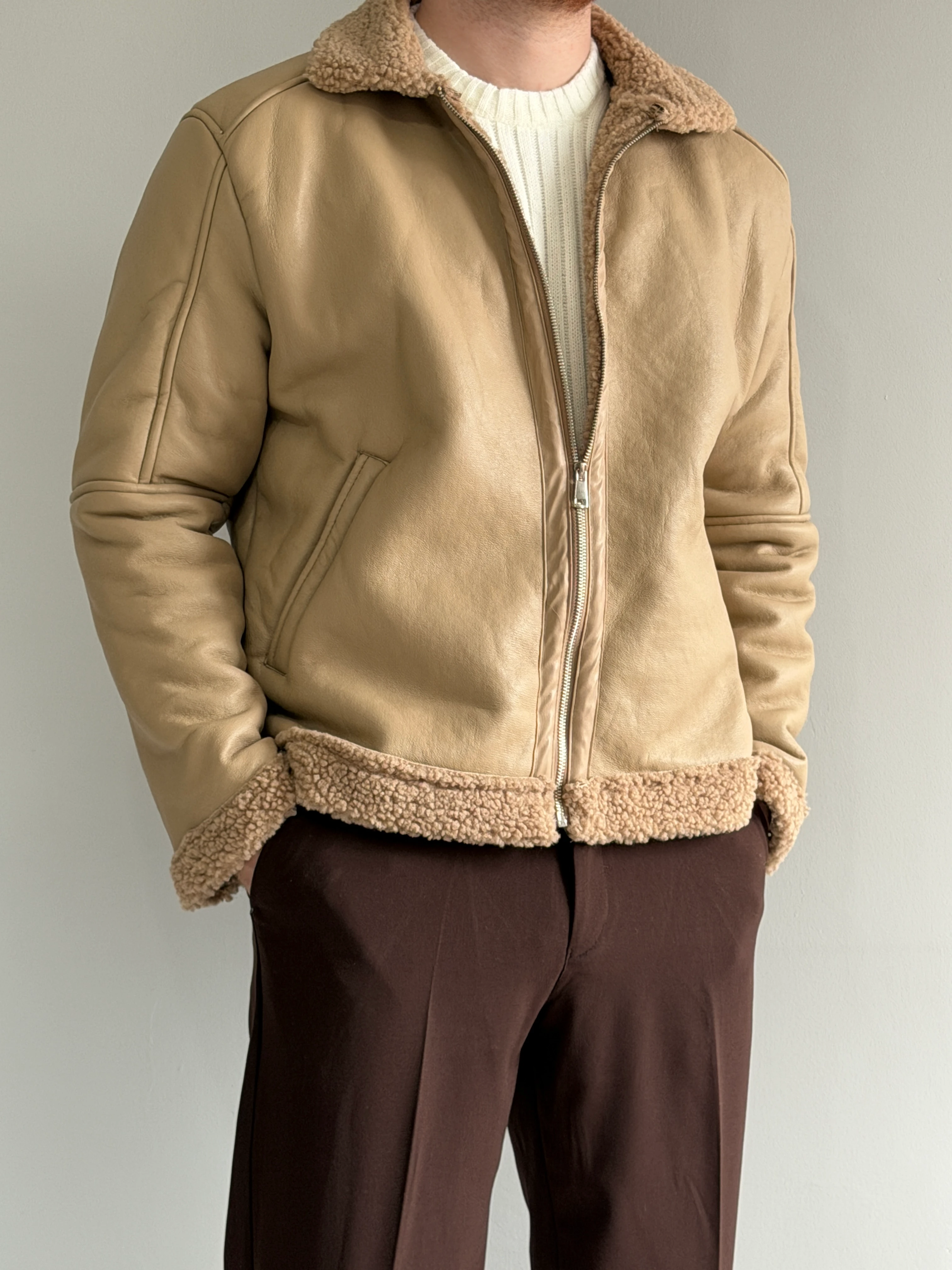 Prime Old Money Exclusive Kürklü Deri Mont - P201 - Krem