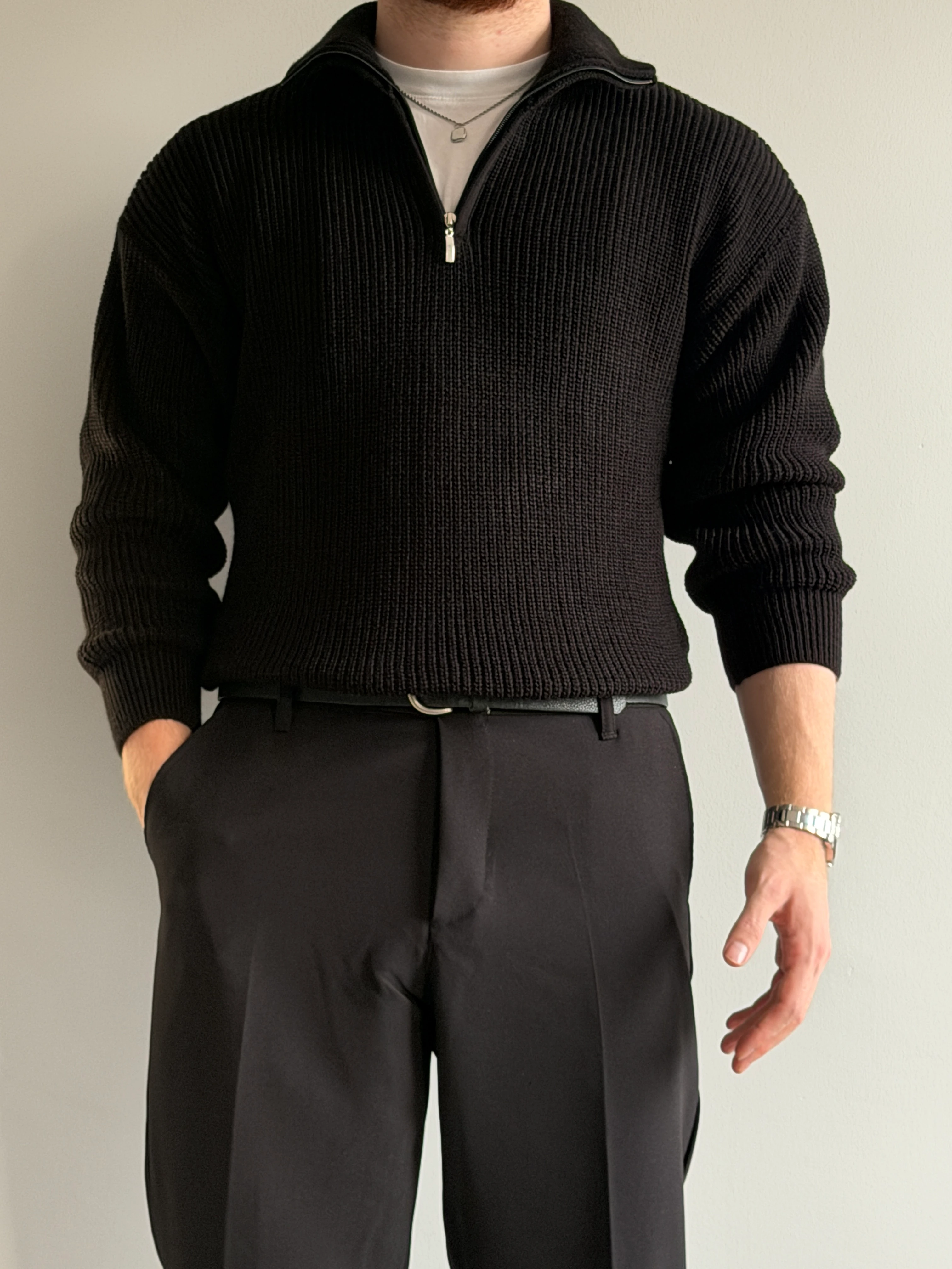 Prime Old Money Exclusive ZIP Yaka Selanik Örgü Triko Kazak - P192