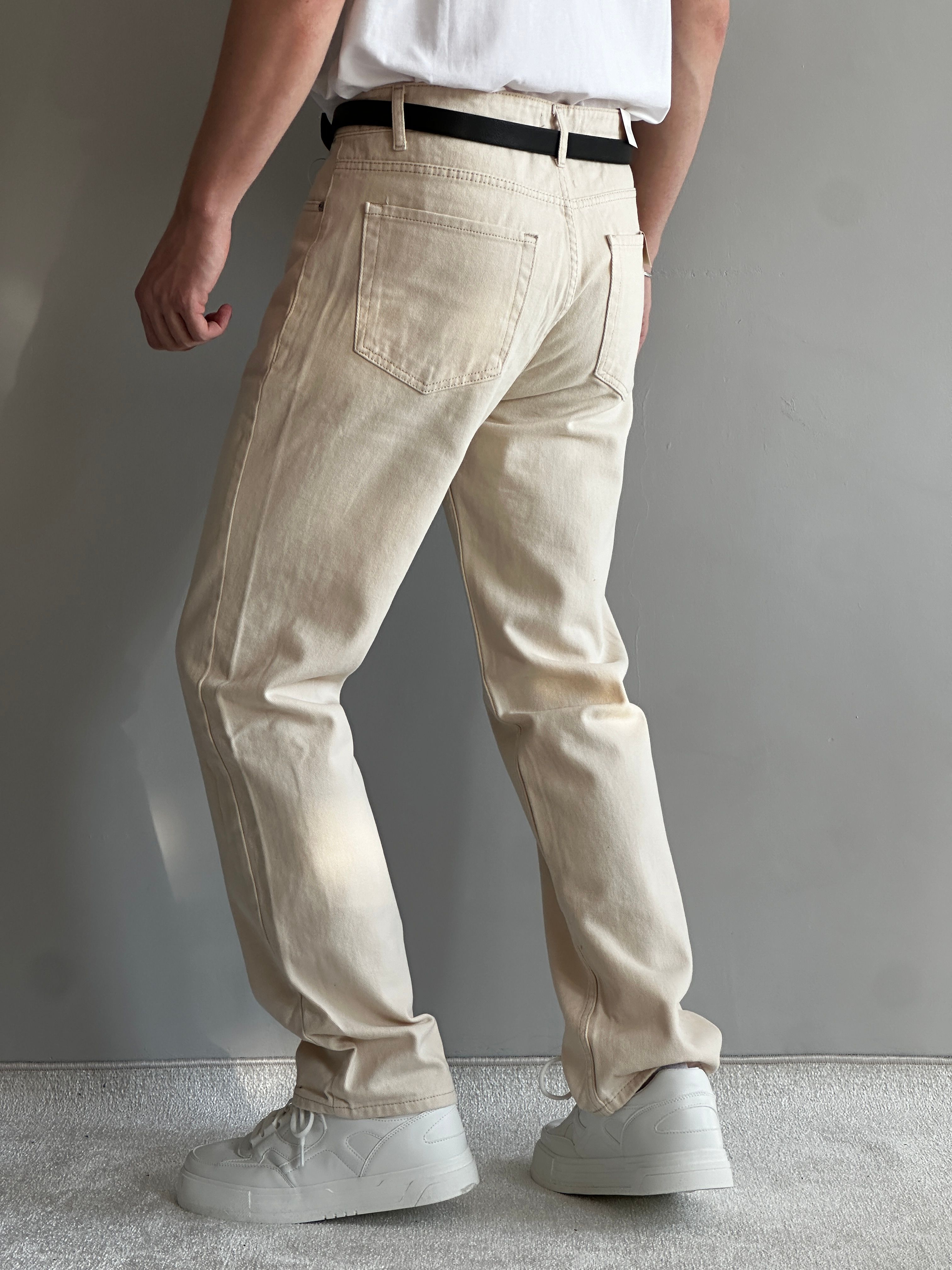 Erkek Prime Baggy Kalıp Kot Pantolon Jeans - Krem