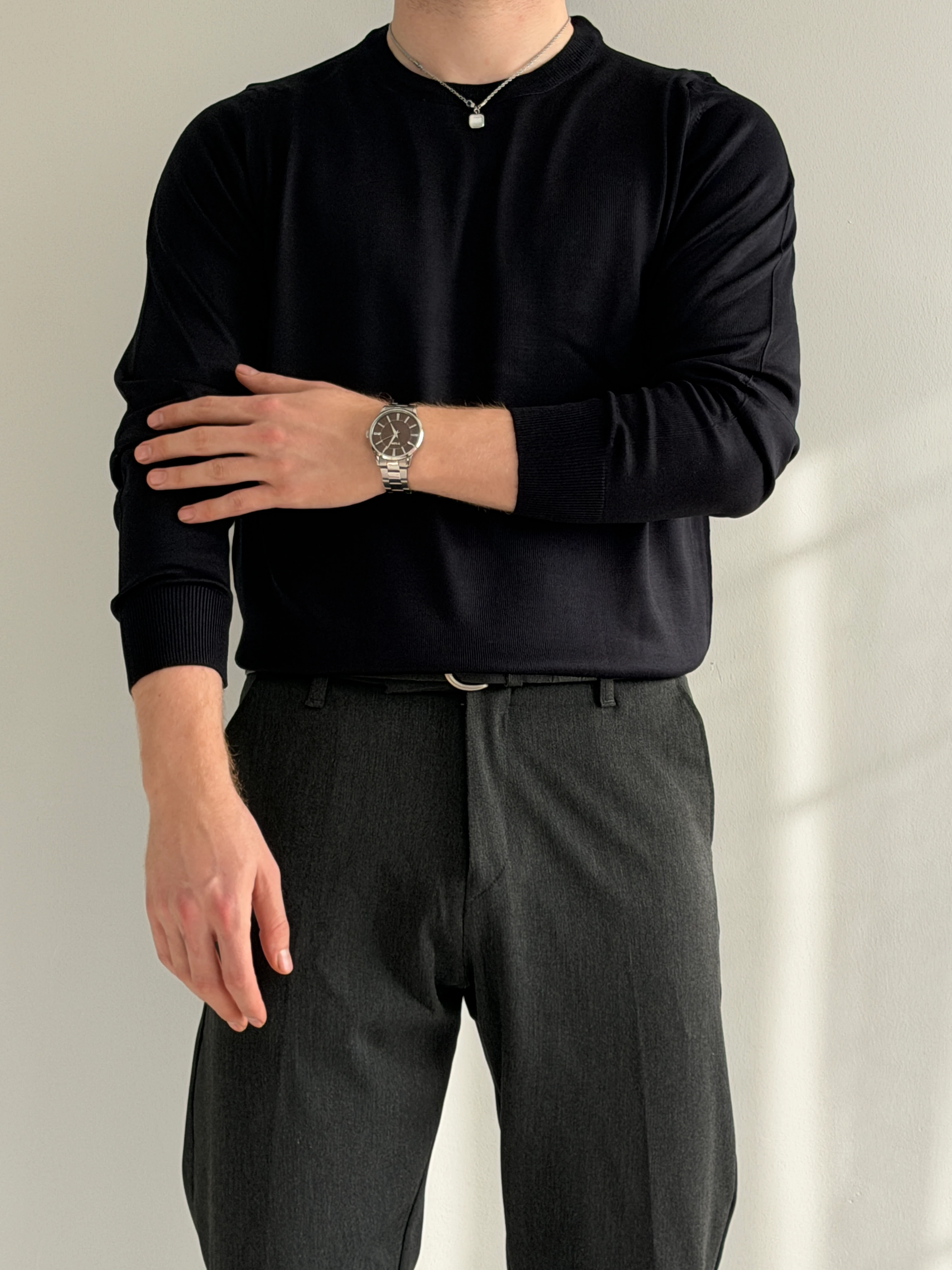 Prime Old Money Luxury Standart Kalıp İnce Bisiklet Yaka Kazak - P198