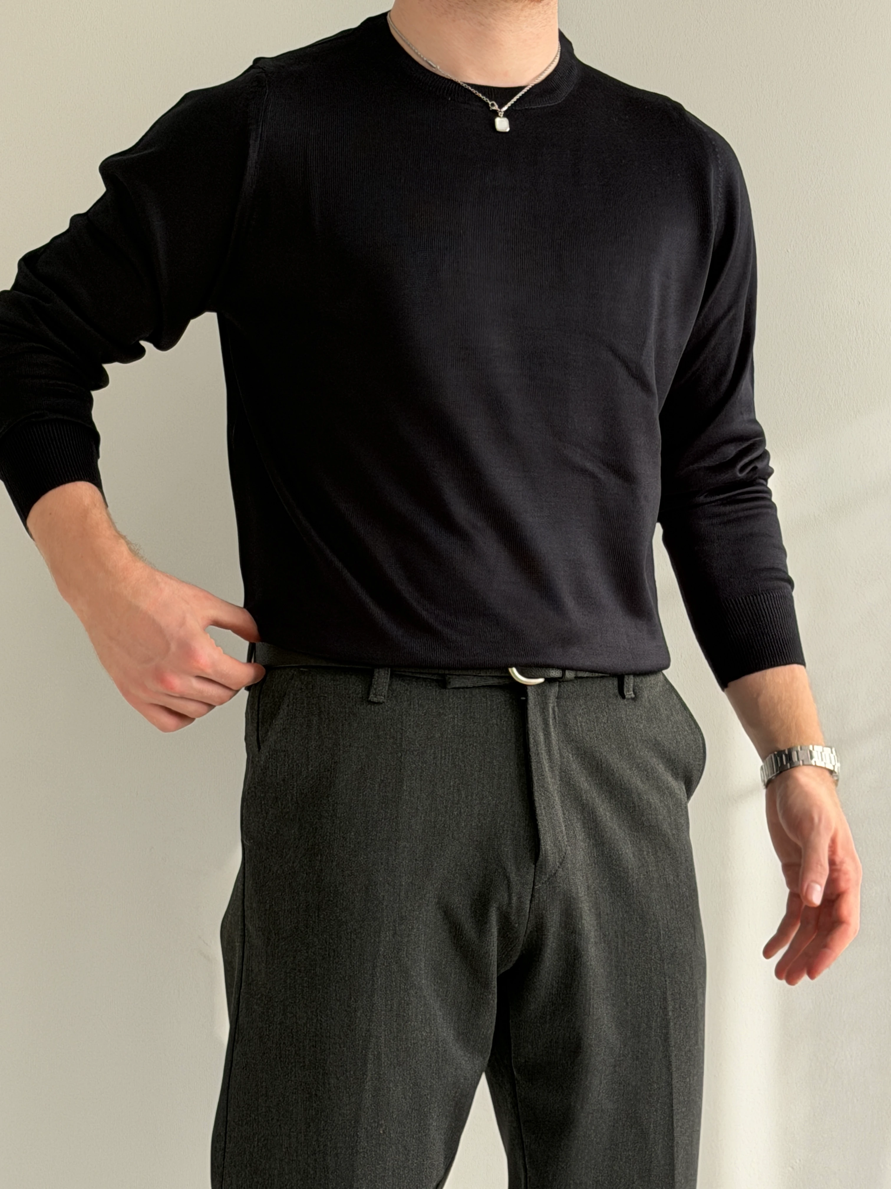 Prime Old Money Luxury Standart Kalıp İnce Bisiklet Yaka Kazak - P198